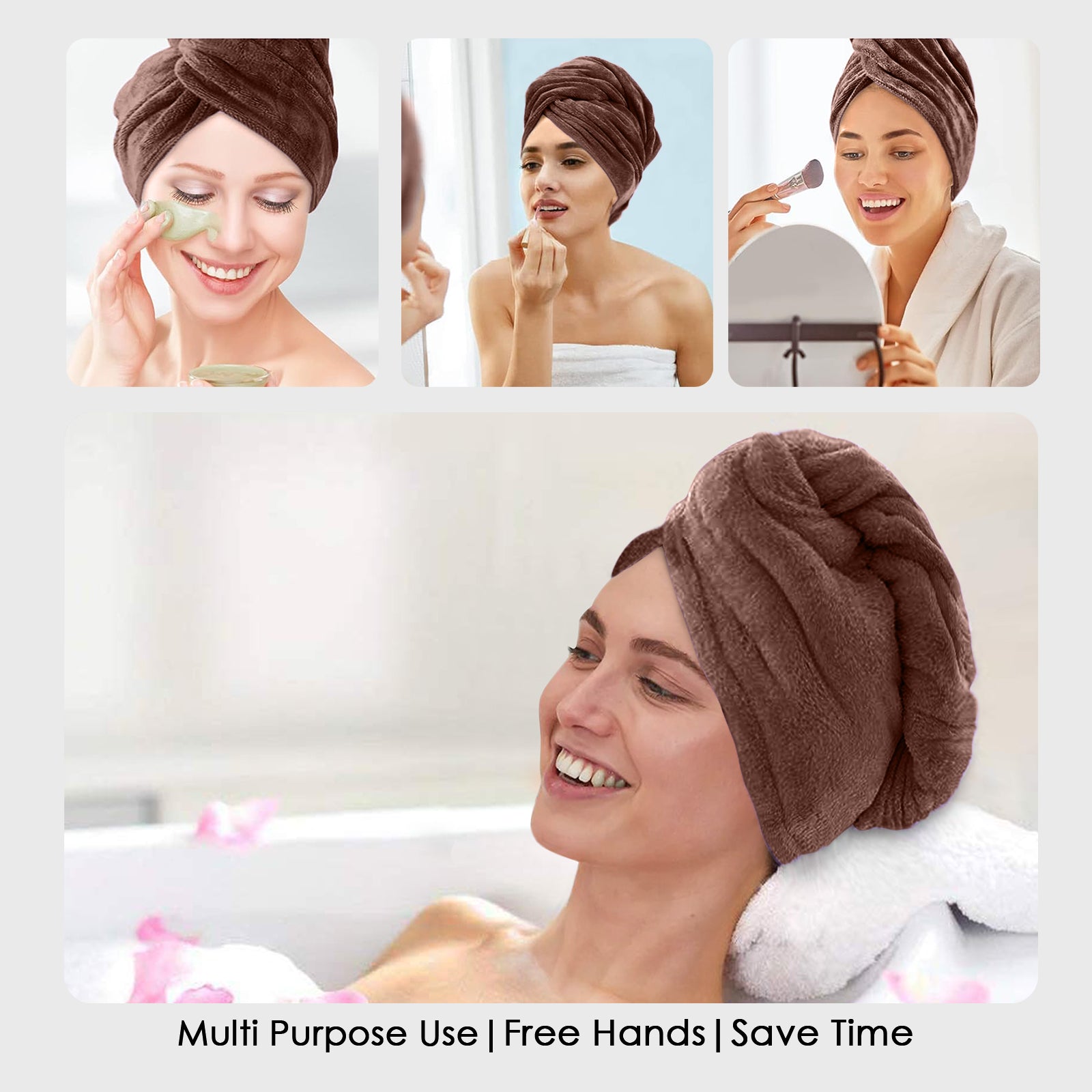 HOUSSE Microfibre Head Towels | 450 GSM High Absorbent Hair Wrap with Adjustable Buttons for Girls | Super Soft & Quick Dry Wrap Towel for Hairs | Pack of 1 | 25x65 cm (Red Plum)