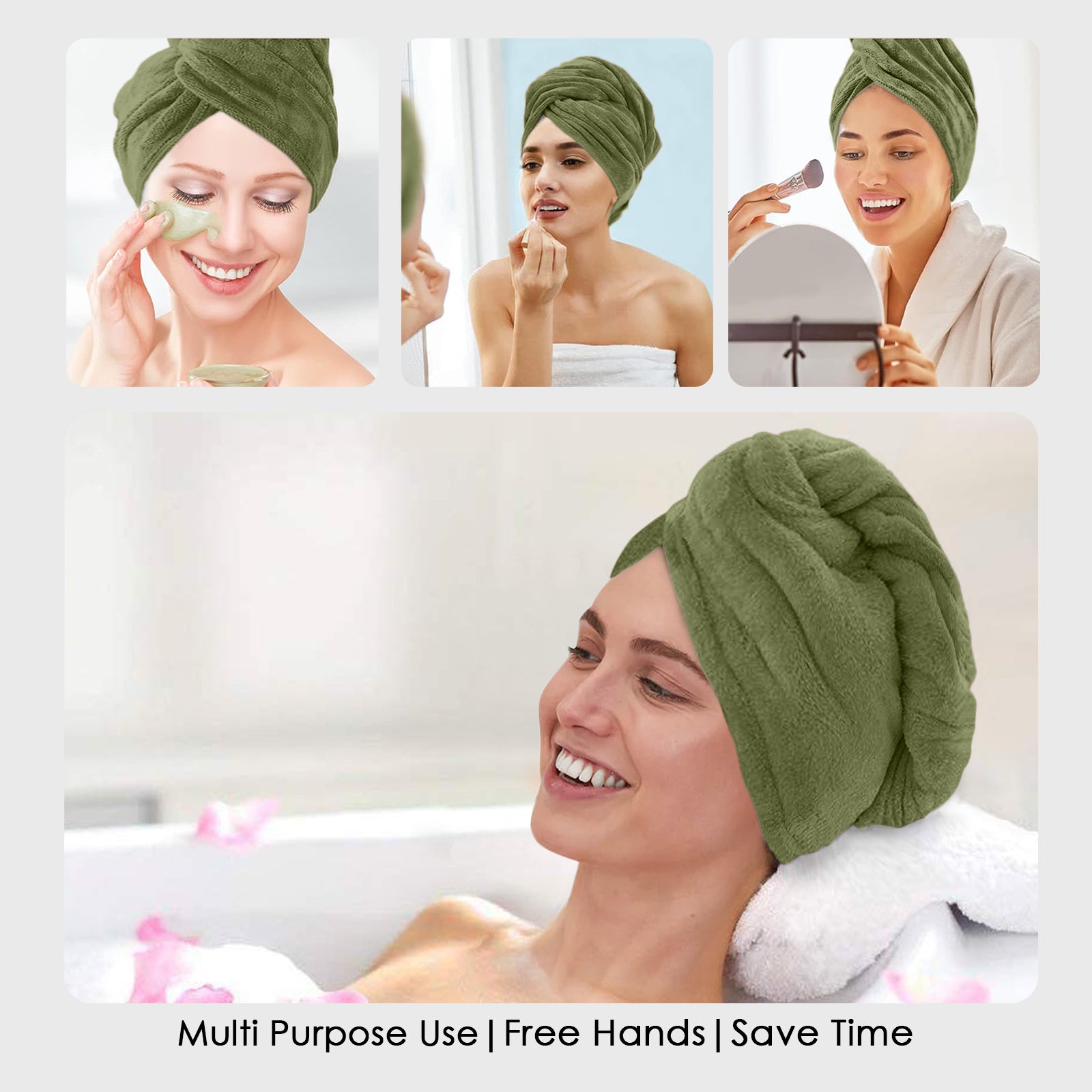 HOUSSE Microfibre Head Towels | 450 GSM High Absorbent Hair Wrap with Adjustable Buttons for Girls | Super Soft & Quick Dry Wrap Towel for Hairs | Set of 2 |