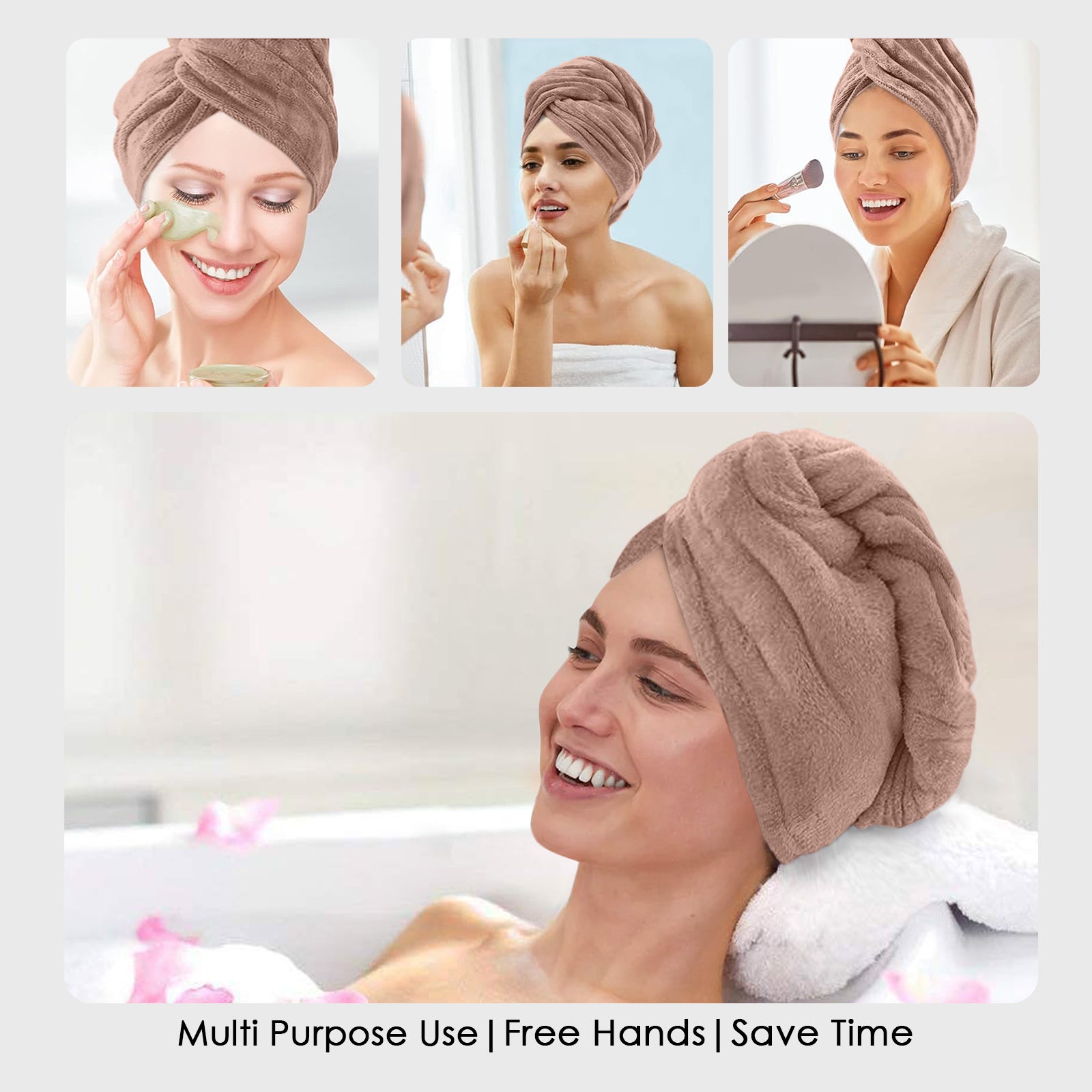 HOUSSE Microfibre Head Towels | 450 GSM High Absorbent Hair Wrap with Adjustable Buttons for Girls | Super Soft & Quick Dry Wrap Towel for Hairs | Set of 2 |