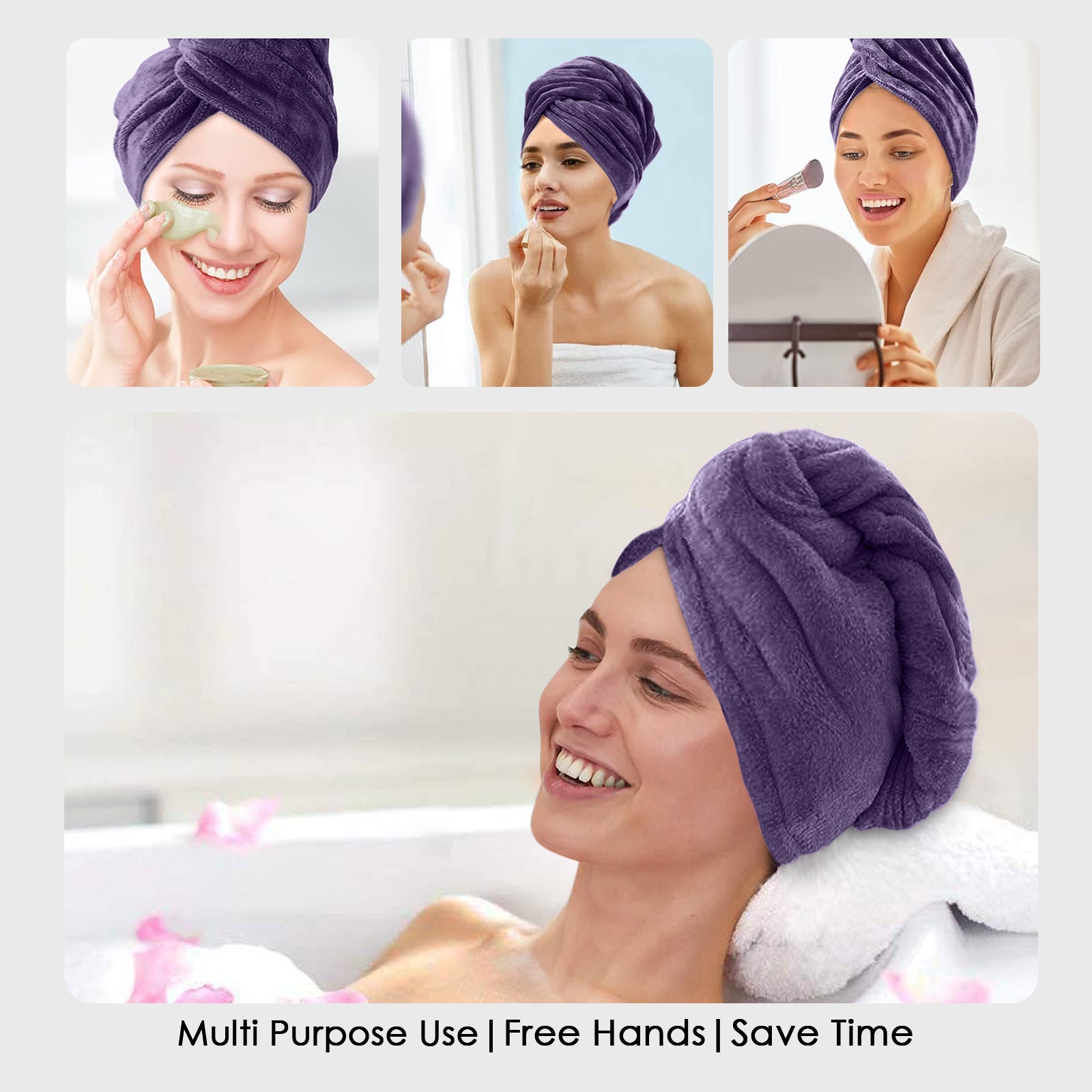 HOUSSE Microfibre Head Towels | 450 GSM High Absorbent Hair Wrap with Adjustable Buttons for Girls | Super Soft & Quick Dry Wrap Towel for Hairs | Pack of 1 | 25x65 cm (Red Plum)