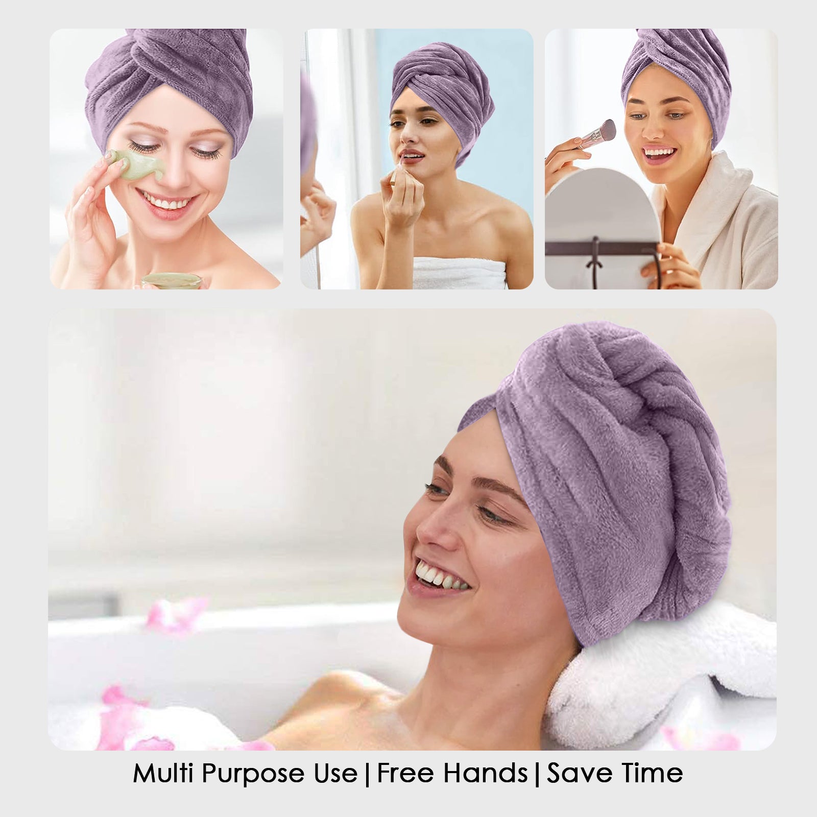 HOUSSE Microfibre Head Towels | 400 GSM High Absorbent Hair Wrap with Adjustable Buttons for Girls | Super Soft & Quick Dry Wrap Towel for Hairs | Set of 2 | 25x65 cm (Desert Sand & Rose Taupe)