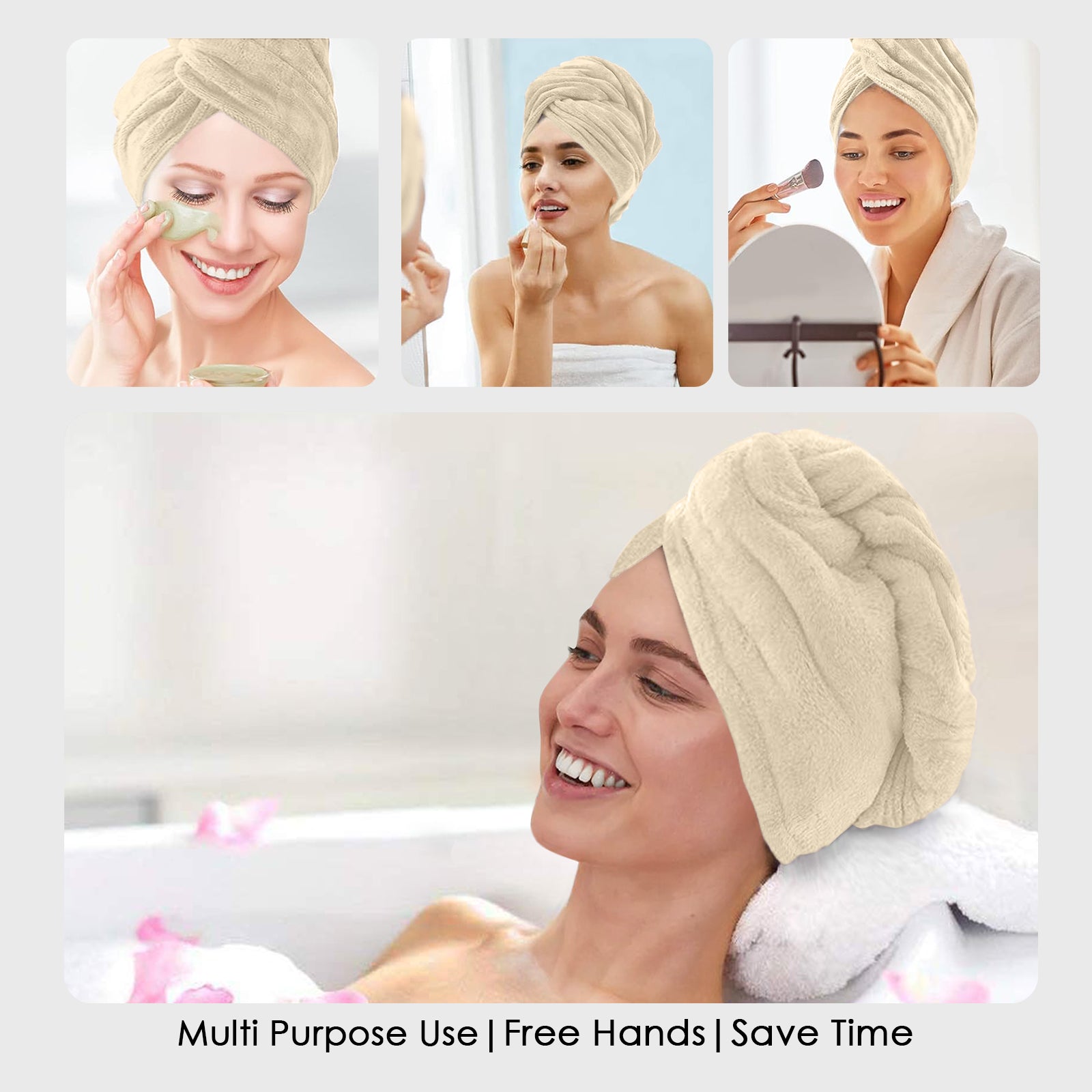HOUSSE Microfibre Head Towels | 450 GSM High Absorbent Hair Wrap with Adjustable Buttons for Girls | Super Soft & Quick Dry Wrap Towel for Hairs |