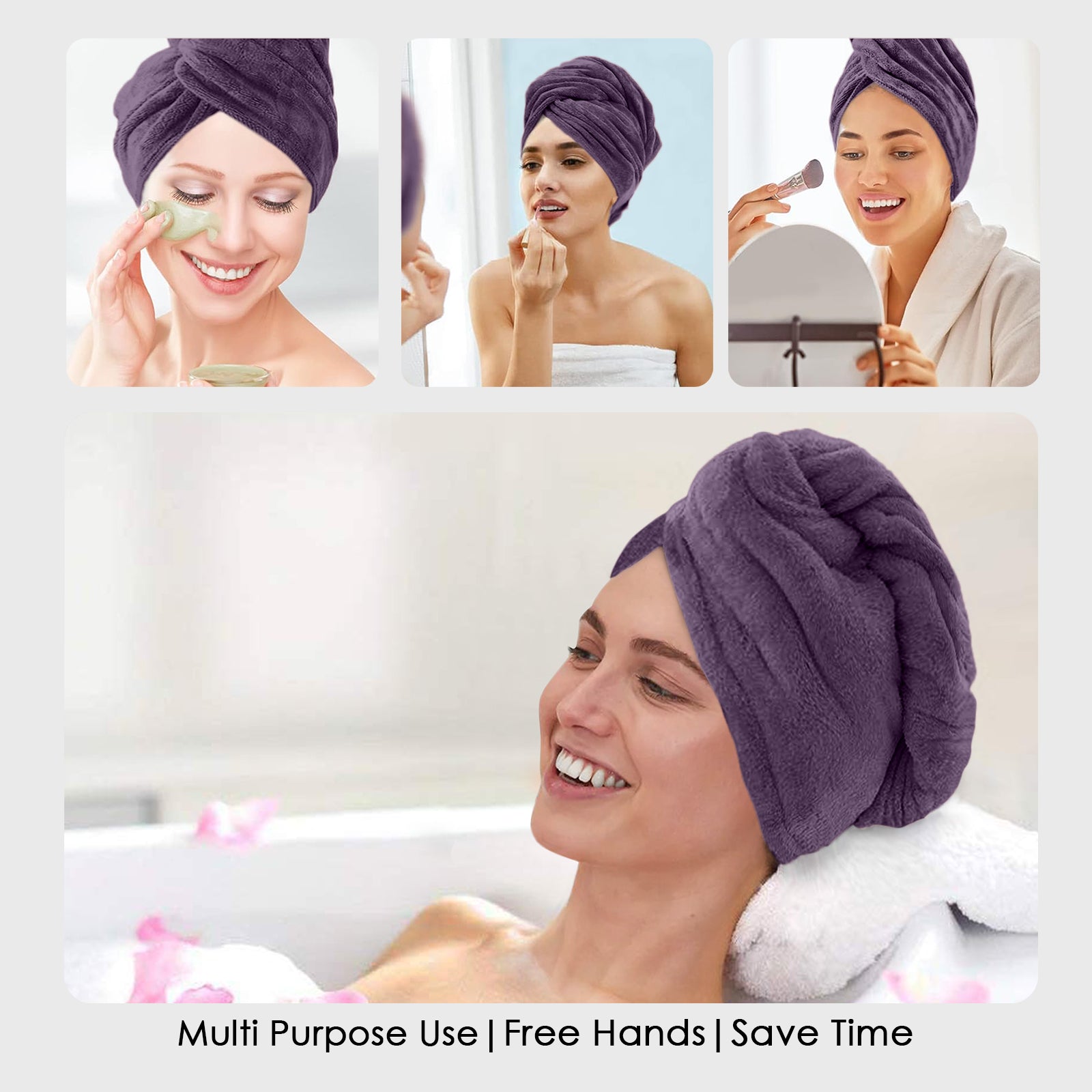 HOUSSE Microfibre Head Towels | 450 GSM High Absorbent Hair Wrap with Adjustable Buttons for Girls | Super Soft & Quick Dry Wrap Towel for Hairs |