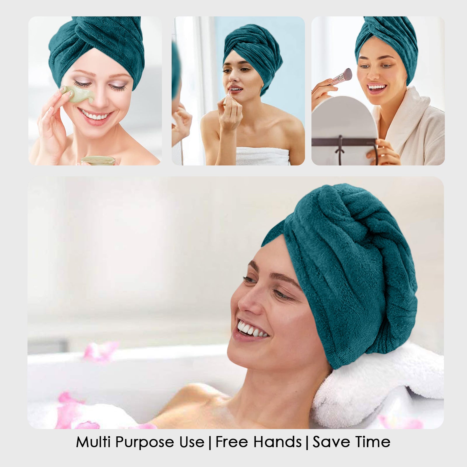 HOUSSE Microfibre Head Towels | 450 GSM High Absorbent Hair Wrap with Adjustable Buttons for Girls | Super Soft & Quick Dry Wrap Towel for Hairs | Set of 2 |
