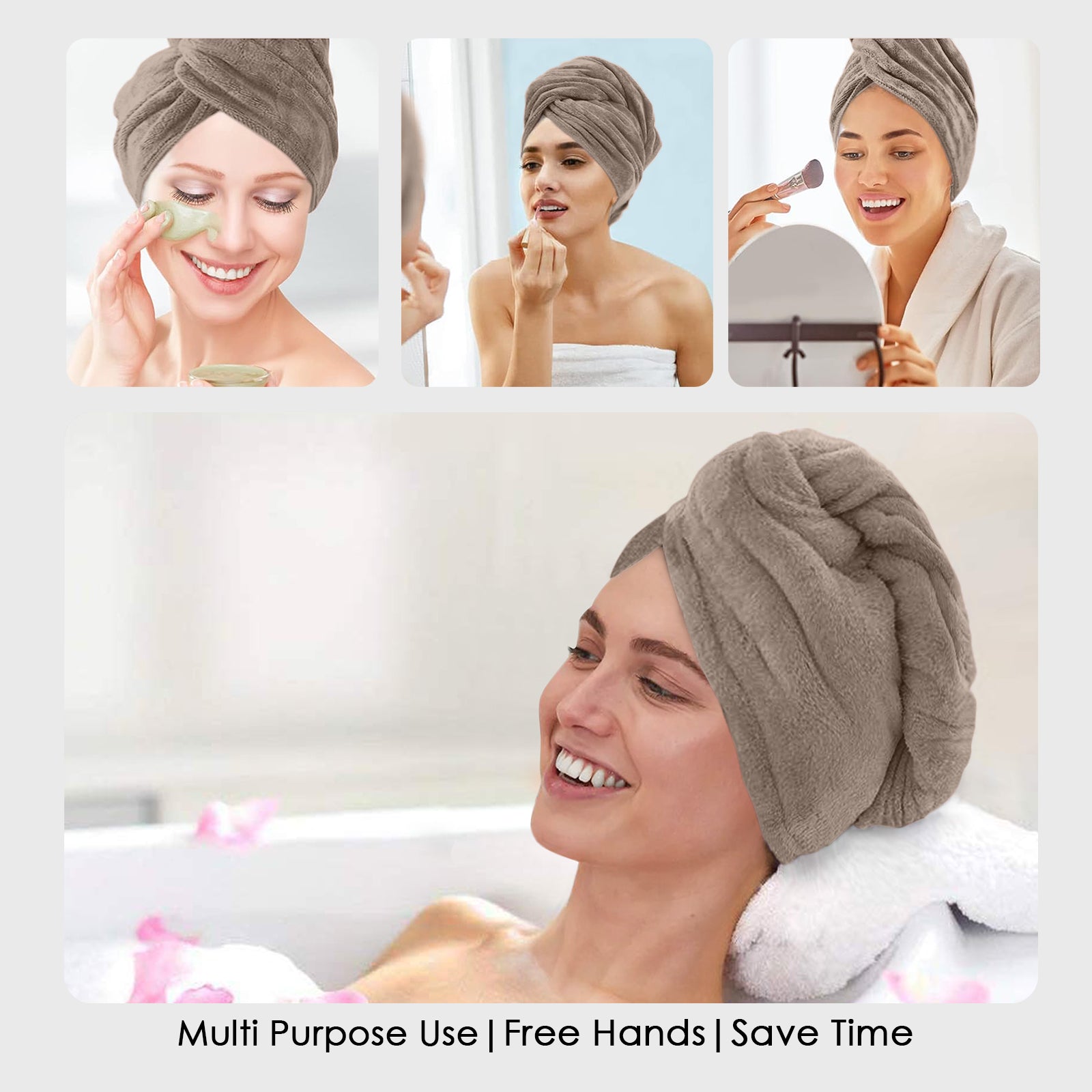 HOUSSE Microfibre Head Towels | 450 GSM High Absorbent Hair Wrap with Adjustable Buttons for Girls | Super Soft & Quick Dry Wrap Towel for Hairs | Set of 2 |