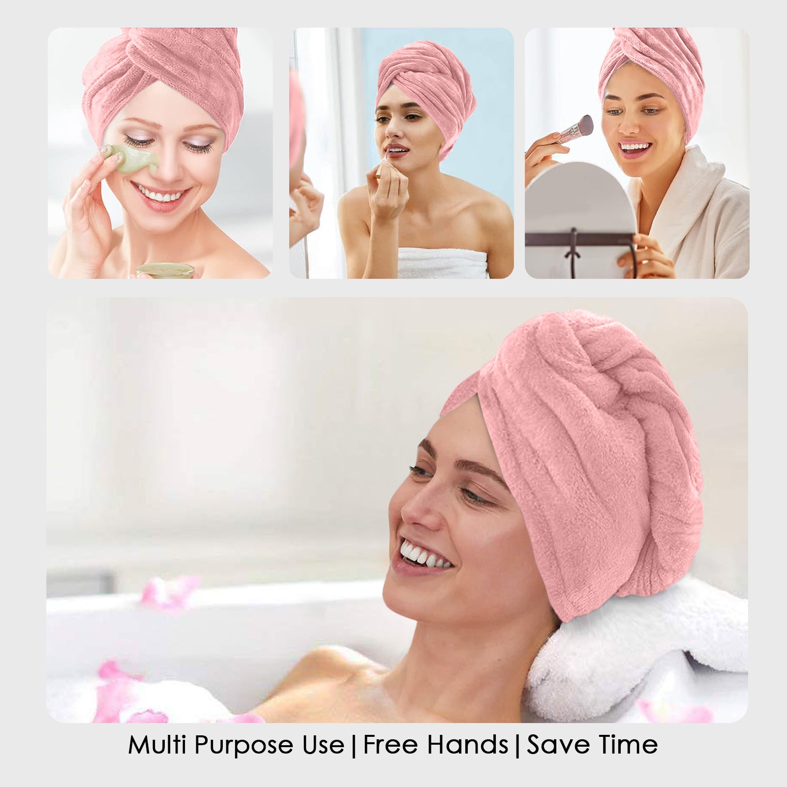 HOUSSE Microfibre Head Towels | 450 GSM High Absorbent Hair Wrap with Adjustable Buttons for Girls | Super Soft & Quick Dry Wrap Towel for Hairs | Set of 2 |