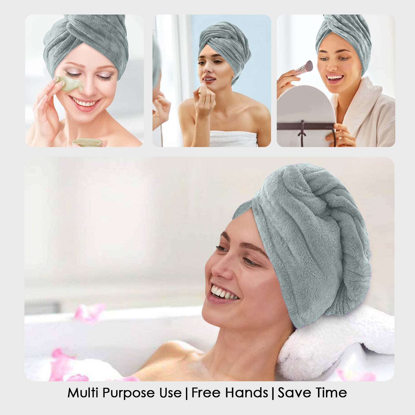 HOUSSE Microfibre Head Towels | 400 GSM High Absorbent Hair Wrap with Adjustable Buttons for Girls | Super Soft & Quick Dry Wrap Towel for Hairs | Set of 2 | 25x65 cm (Desert Sand & Rose Taupe)