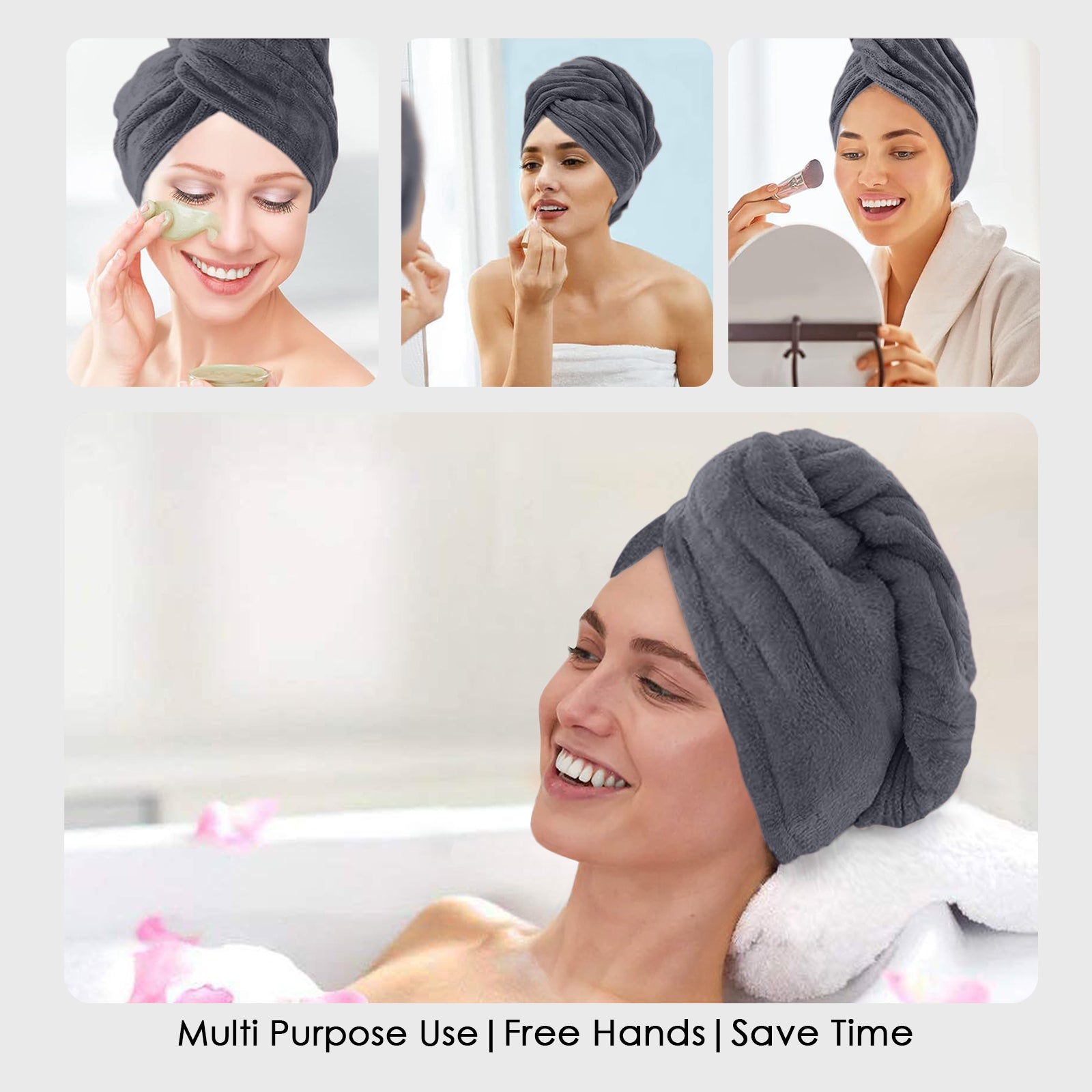 HOUSSE Microfibre Head Towels | 450 GSM High Absorbent Hair Wrap with Adjustable Buttons for Girls | Super Soft & Quick Dry Wrap Towel for Hairs |