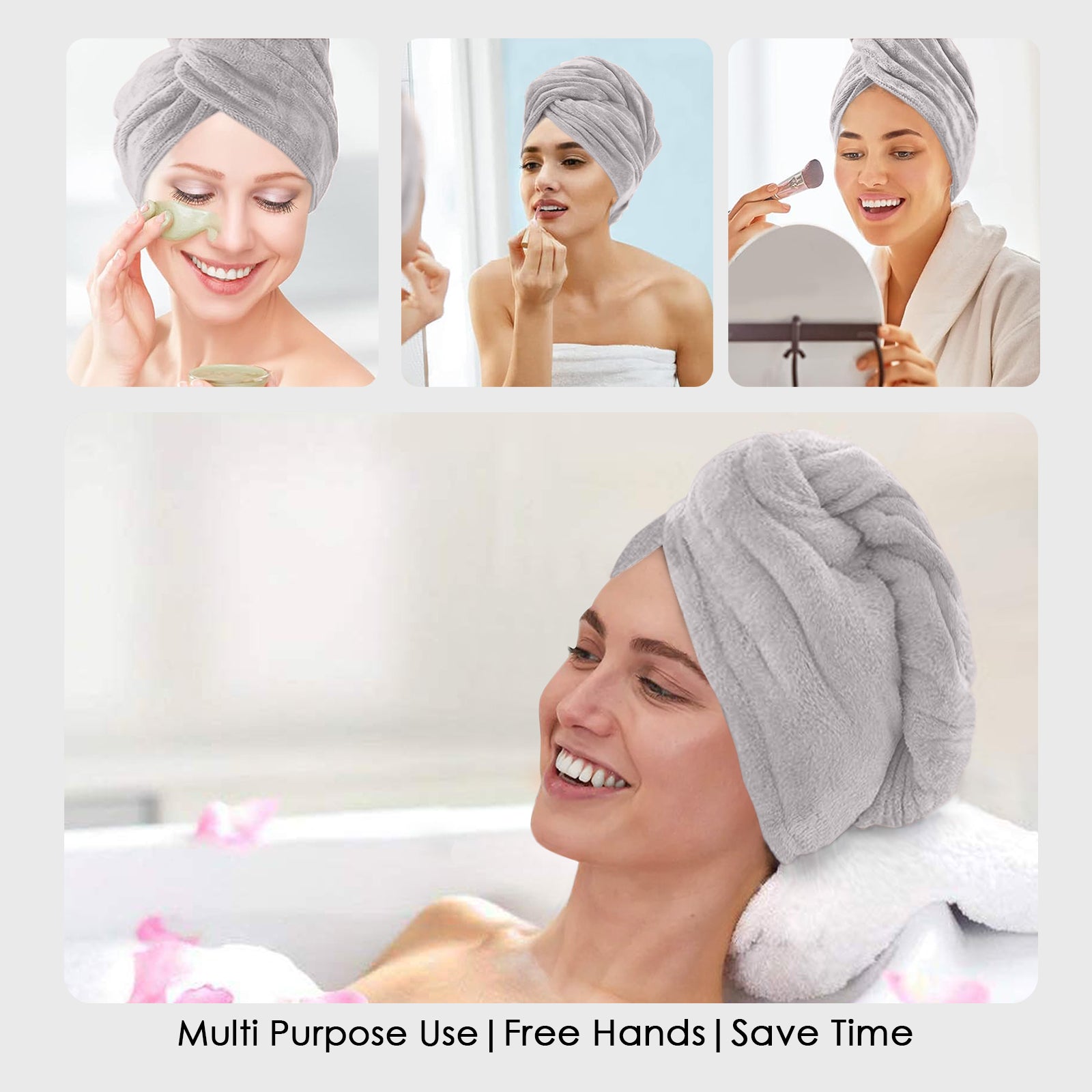 HOUSSE Microfibre Head Towels | 450 GSM High Absorbent Hair Wrap with Adjustable Buttons for Girls | Super Soft & Quick Dry Wrap Towel for Hairs | Set of 2 |