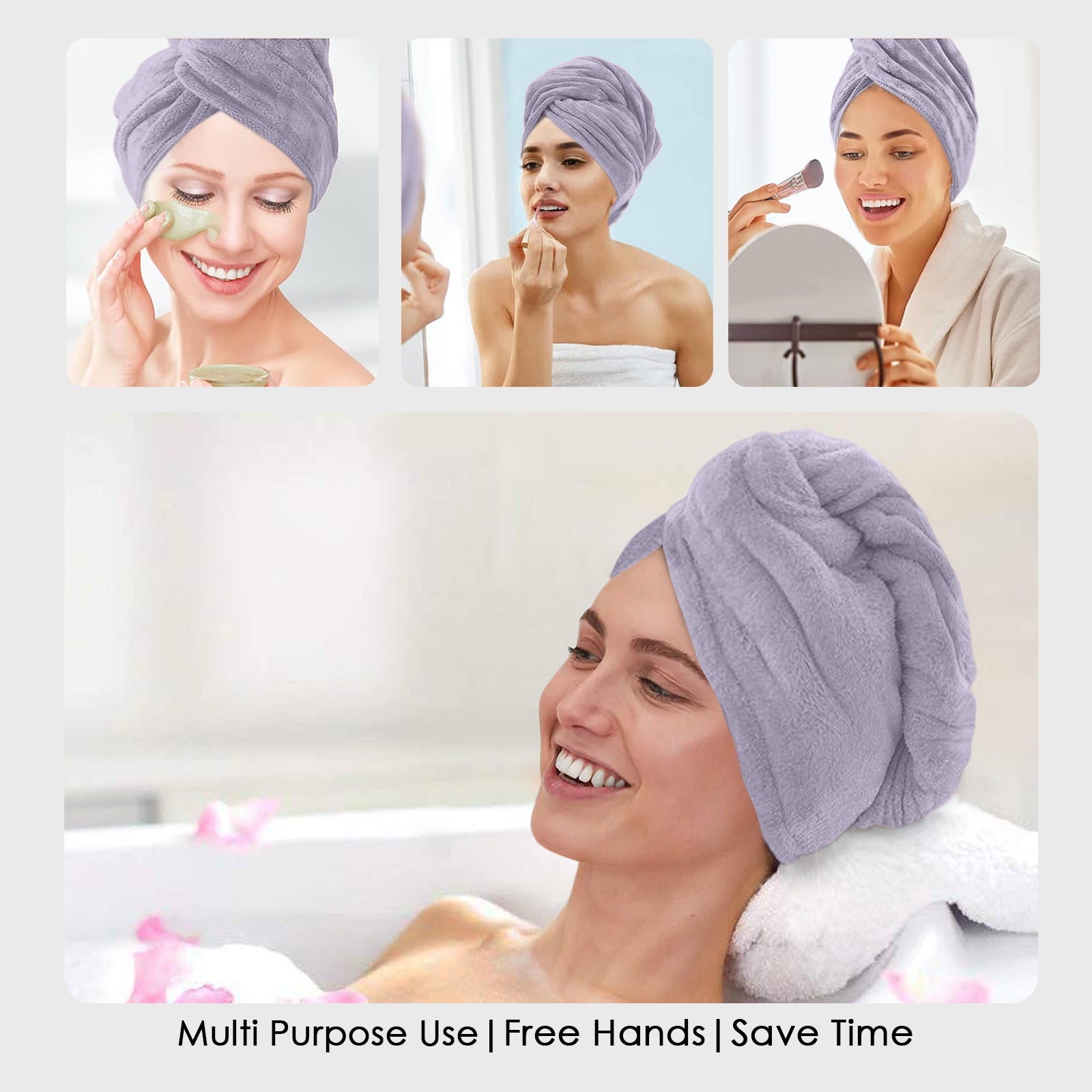 HOUSSE Microfibre Head Towels | 450 GSM High Absorbent Hair Wrap with Adjustable Buttons for Girls | Super Soft & Quick Dry Wrap Towel for Hairs | Set of 2 |