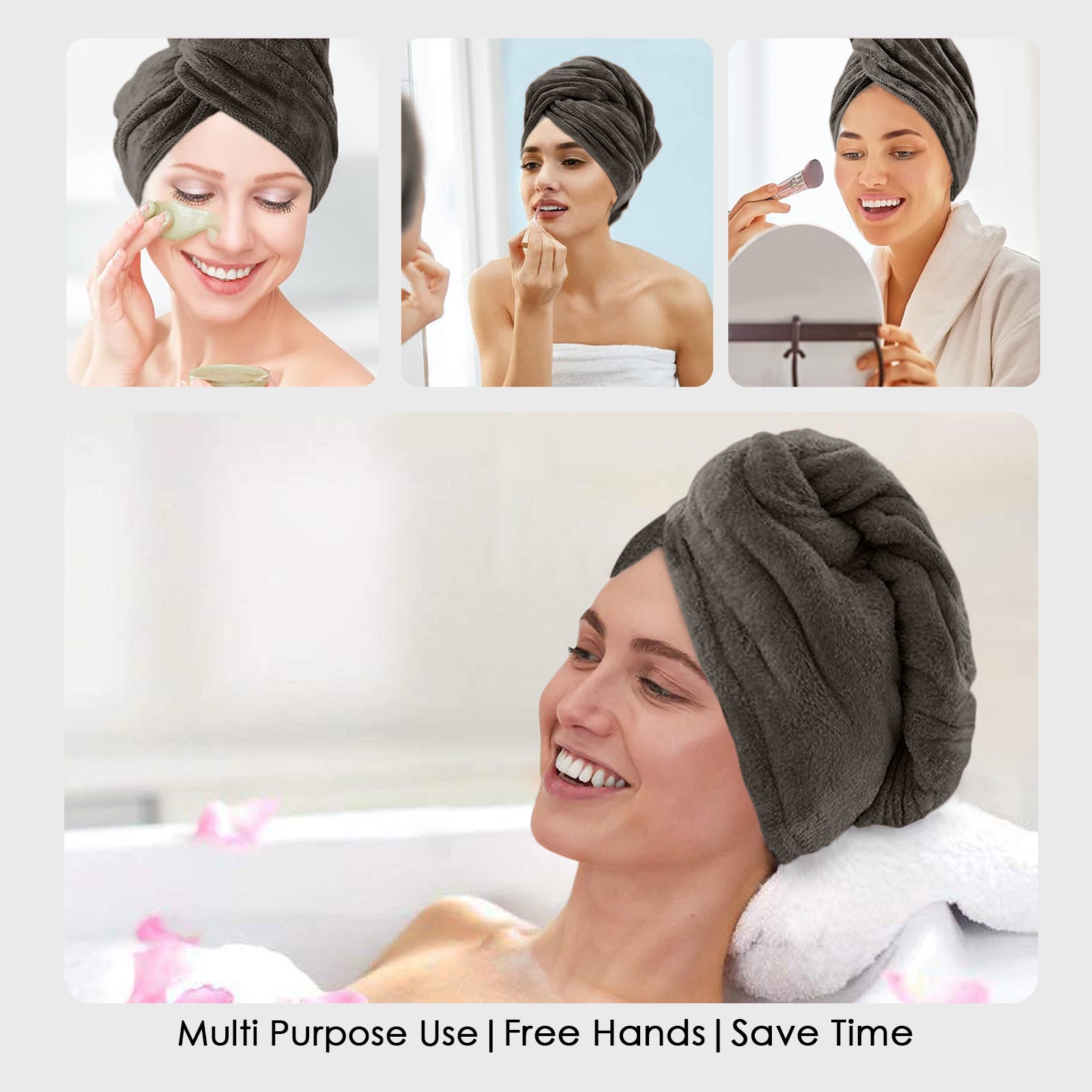 HOUSSE Microfibre Head Towels | 450 GSM High Absorbent Hair Wrap with Adjustable Buttons for Girls | Super Soft & Quick Dry Wrap Towel for Hairs |