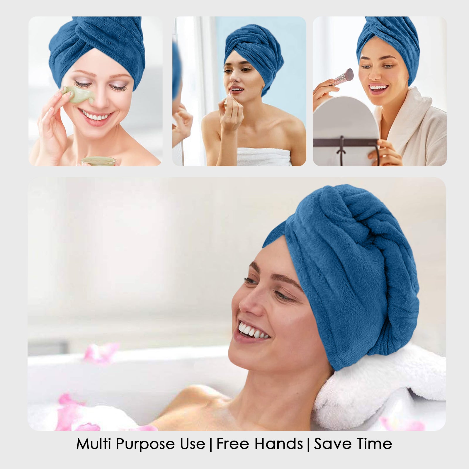 HOUSSE Microfibre Head Towels | 450 GSM High Absorbent Hair Wrap with Adjustable Buttons for Girls | Super Soft & Quick Dry Wrap Towel for Hairs |