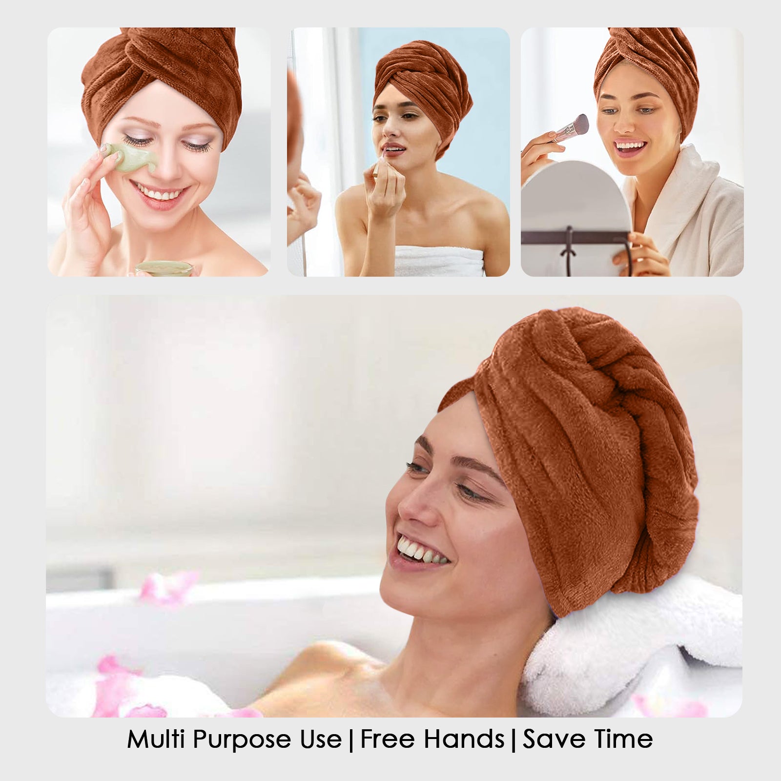 HOUSSE Microfibre Head Towels | 450 GSM High Absorbent Hair Wrap with Adjustable Buttons for Girls | Super Soft & Quick Dry Wrap Towel for Hairs | Pack of 1 | 25x65 cm (Red Plum)