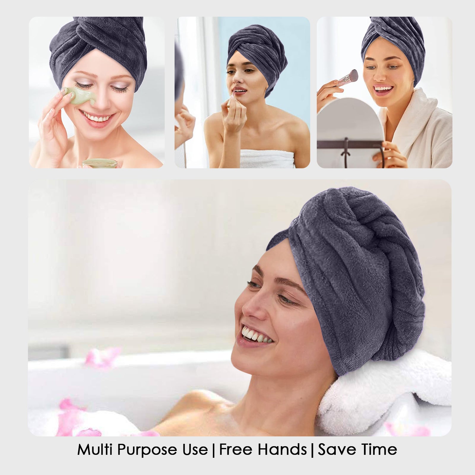 HOUSSE Microfibre Head Towels | 400 GSM High Absorbent Hair Wrap with Adjustable Buttons for Girls | Super Soft & Quick Dry Wrap Towel for Hairs | Set of 2 | 25x65 cm (Desert Sand & Rose Taupe)