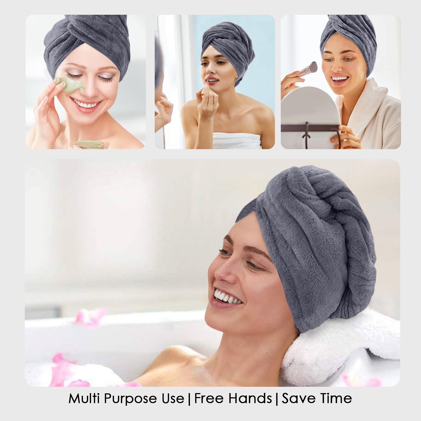 HOUSSE Microfibre Head Towels | 450 GSM High Absorbent Hair Wrap with Adjustable Buttons for Girls | Super Soft & Quick Dry Wrap Towel for Hairs | Set of 2 |