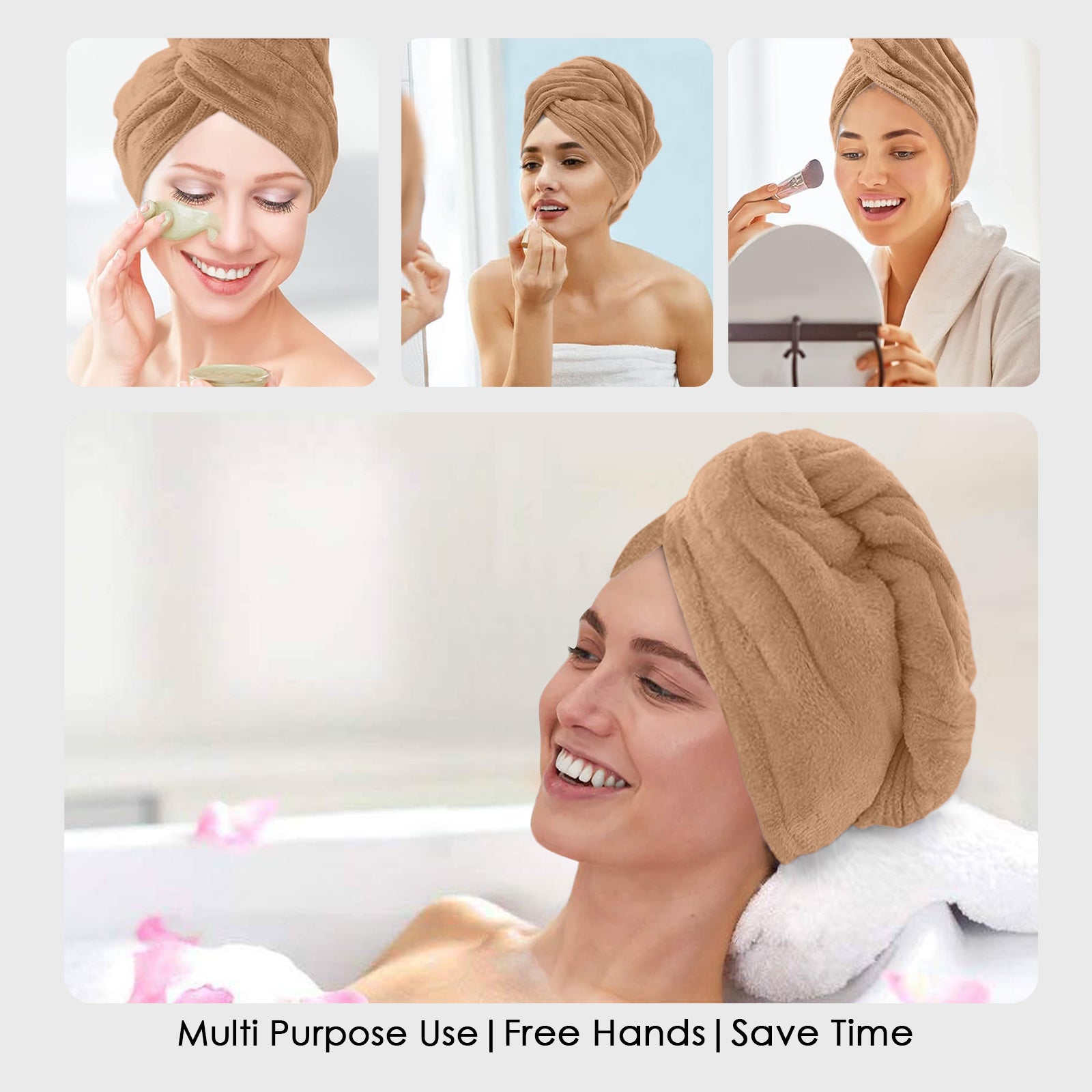 HOUSSE Microfibre Head Towels | 450 GSM High Absorbent Hair Wrap with Adjustable Buttons for Girls | Super Soft & Quick Dry Wrap Towel for Hairs |