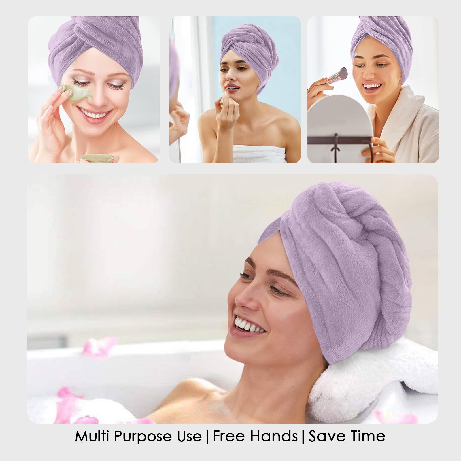 HOUSSE Microfibre Head Towels | 450 GSM High Absorbent Hair Wrap with Adjustable Buttons for Girls | Super Soft & Quick Dry Wrap Towel for Hairs | Set of 2 |
