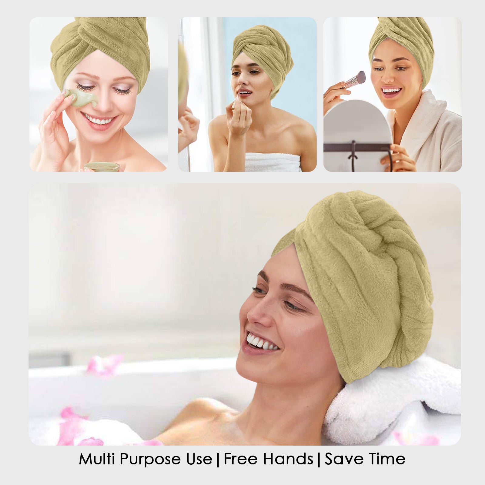 HOUSSE Microfibre Head Towels | 450 GSM High Absorbent Hair Wrap with Adjustable Buttons for Girls | Super Soft & Quick Dry Wrap Towel for Hairs |