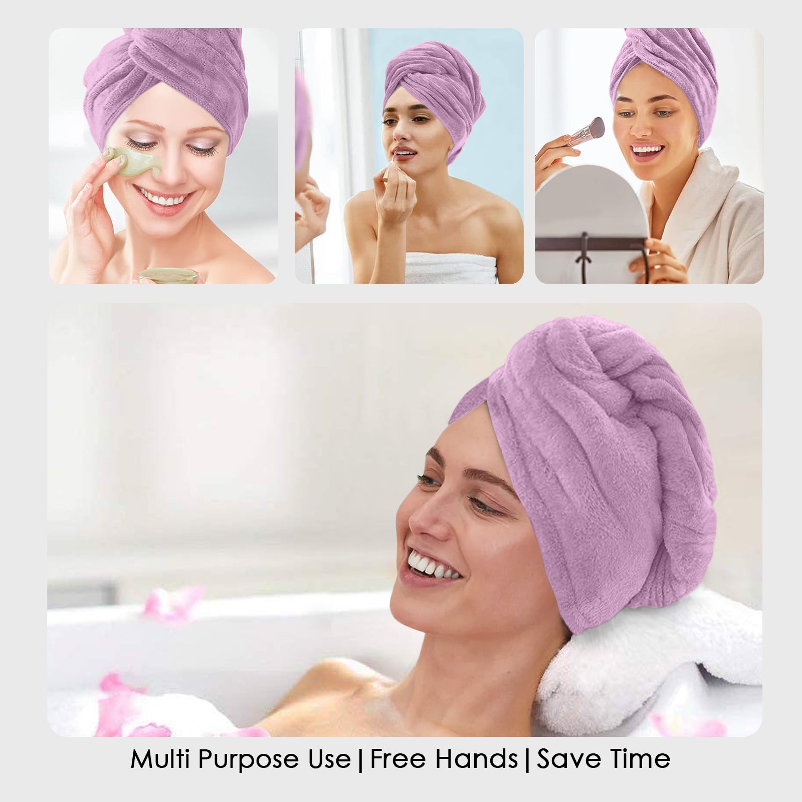 HOUSSE Microfibre Head Towels | 450 GSM High Absorbent Hair Wrap with Adjustable Buttons for Girls | Super Soft & Quick Dry Wrap Towel for Hairs | Set of 2 |