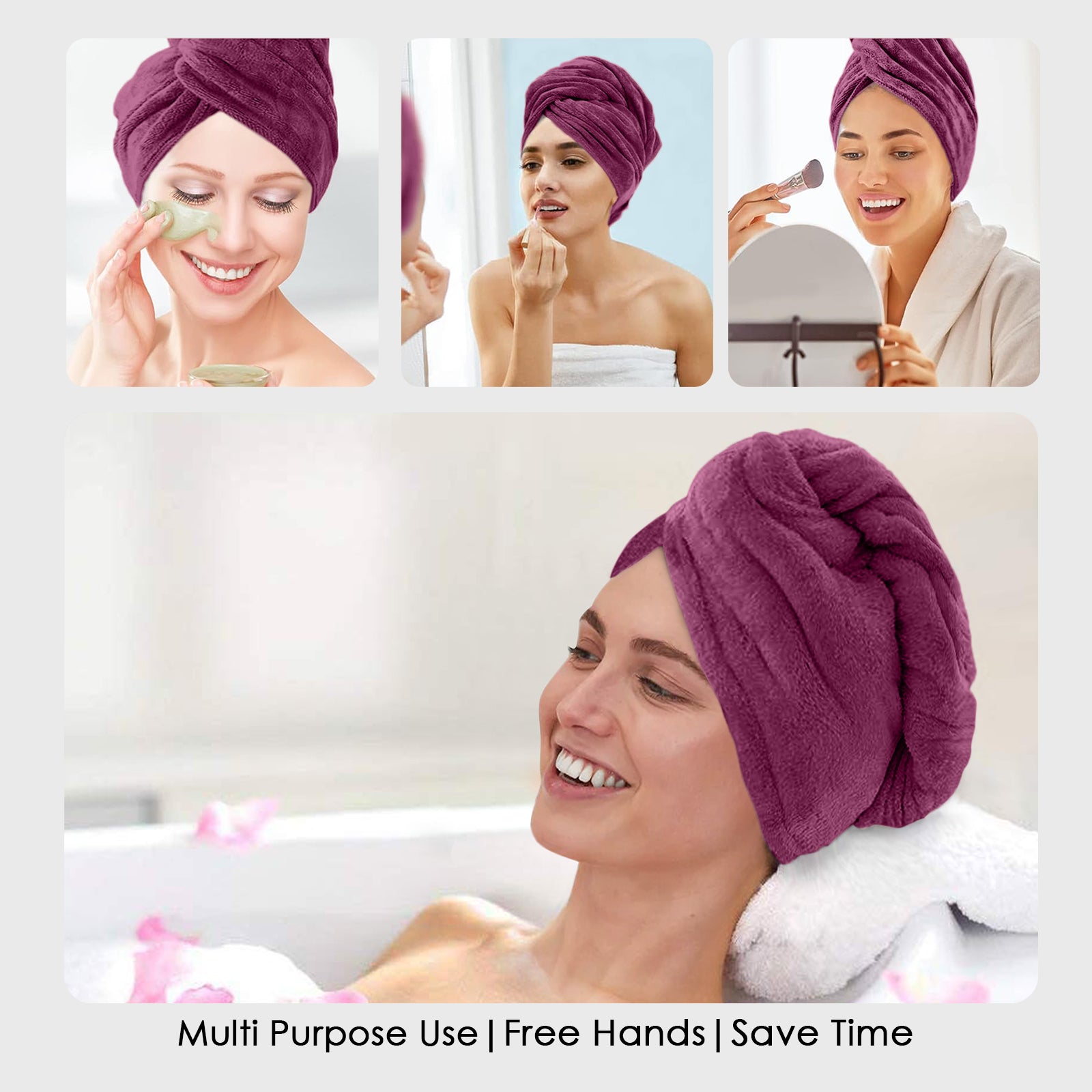HOUSSE Microfibre Head Towels | 450 GSM High Absorbent Hair Wrap with Adjustable Buttons for Girls | Super Soft & Quick Dry Wrap Towel for Hairs |