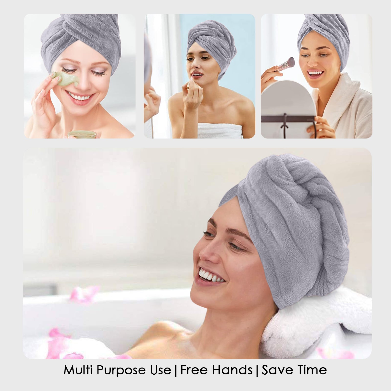 HOUSSE Microfibre Head Towels | 450 GSM High Absorbent Hair Wrap with Adjustable Buttons for Girls | Super Soft & Quick Dry Wrap Towel for Hairs | Set of 2 |