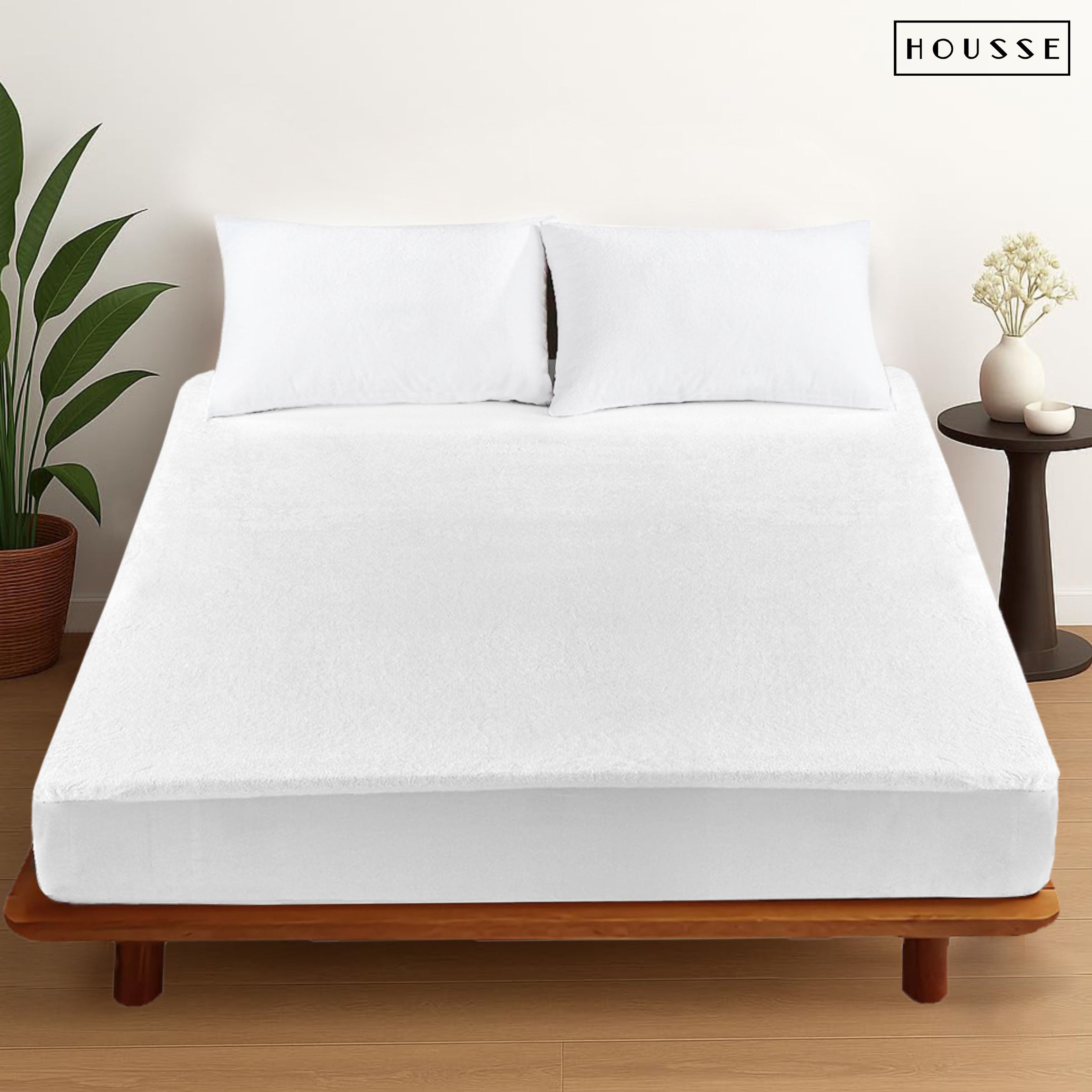 HOUSSE Water Proof Terry Cotton Feel Mattress Protector | Ultra Soft Breathable & Hypoallergenic Fitted Bed |