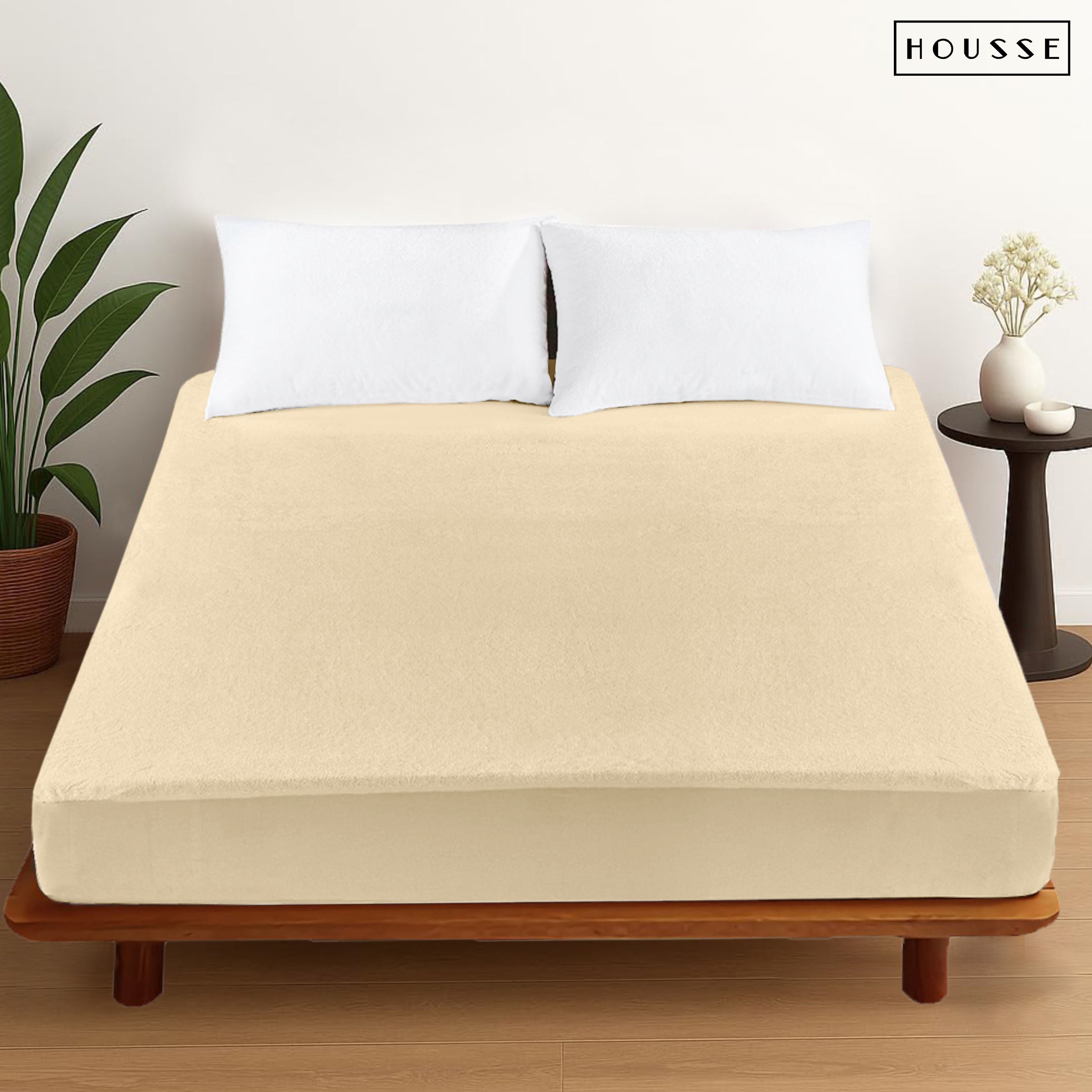 HOUSSE Water Proof Terry Cotton Feel Mattress Protector | Ultra Soft Breathable & Hypoallergenic Fitted Bed |