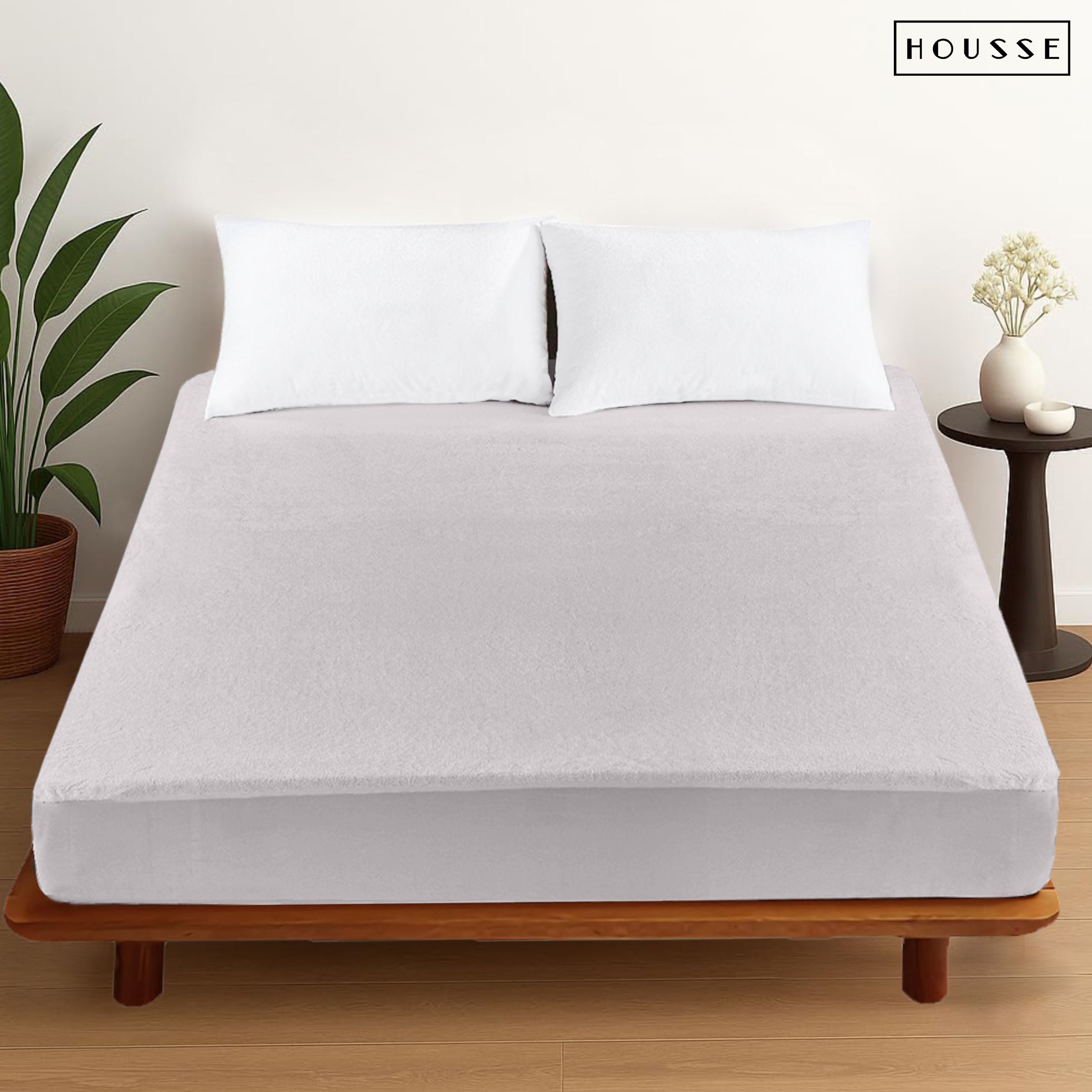 HOUSSE Water Proof Terry Cotton Feel Mattress Protector | Ultra Soft Breathable & Hypoallergenic Fitted Bed |