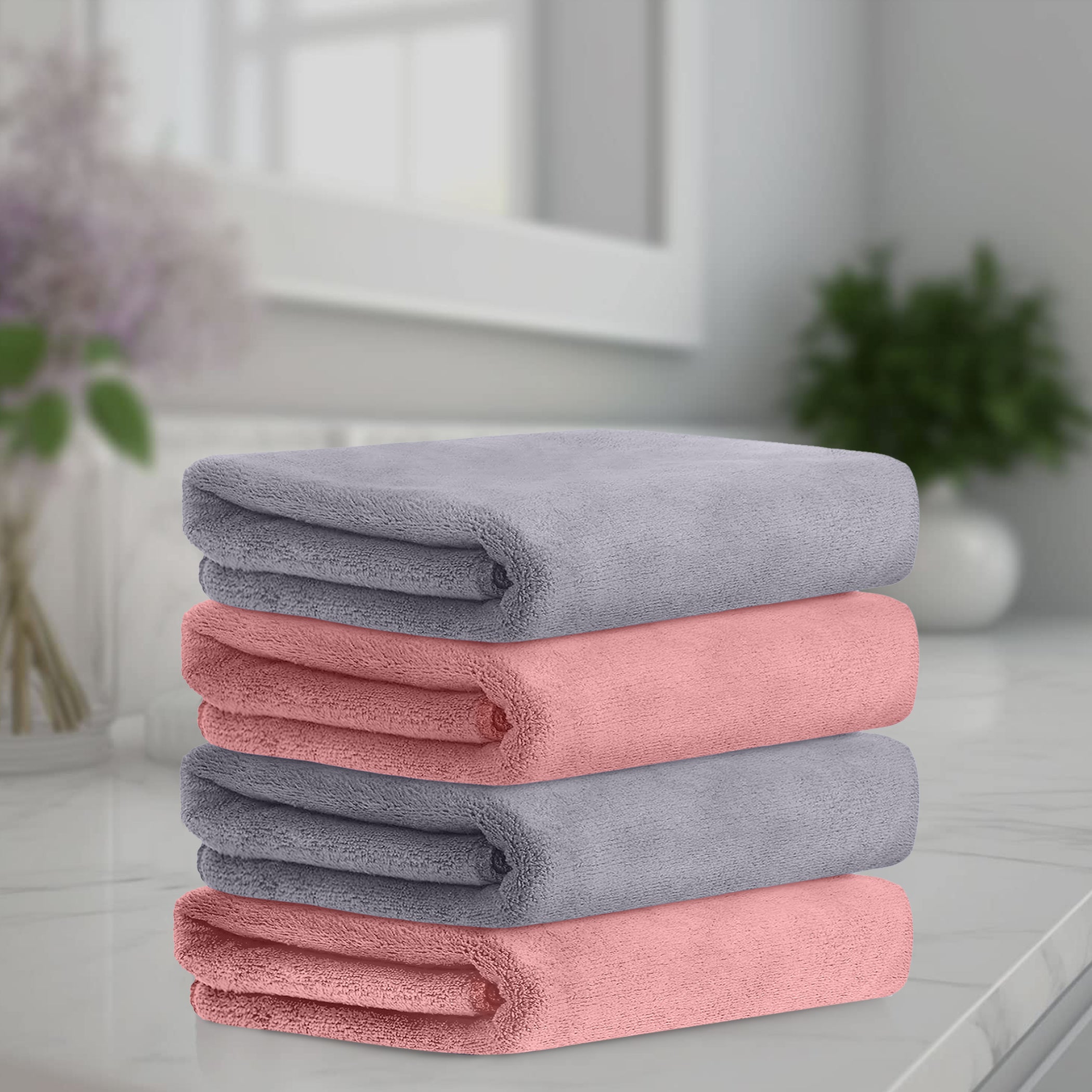 HOUSSE Microfiber Face Towel | Super Soft & Quick Absorbent |Multi Usage 30 x 30 cm, 450 GSM | for All Ages | (Set of 4,and 6)