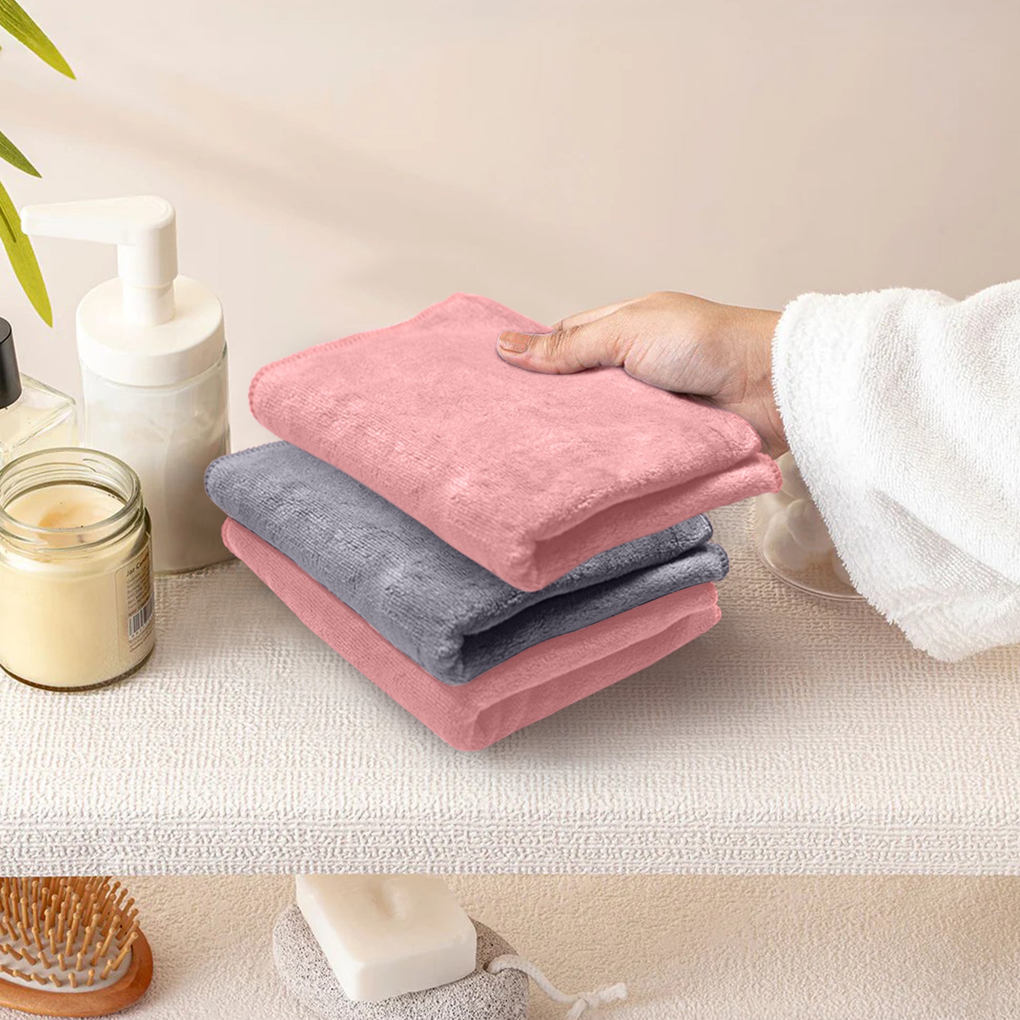 HOUSSE Microfiber Face Towel | Super Soft & Quick Absorbent |Multi Usage 30 x 30 cm, 450 GSM | for All Ages | (Set of 4,and 6)