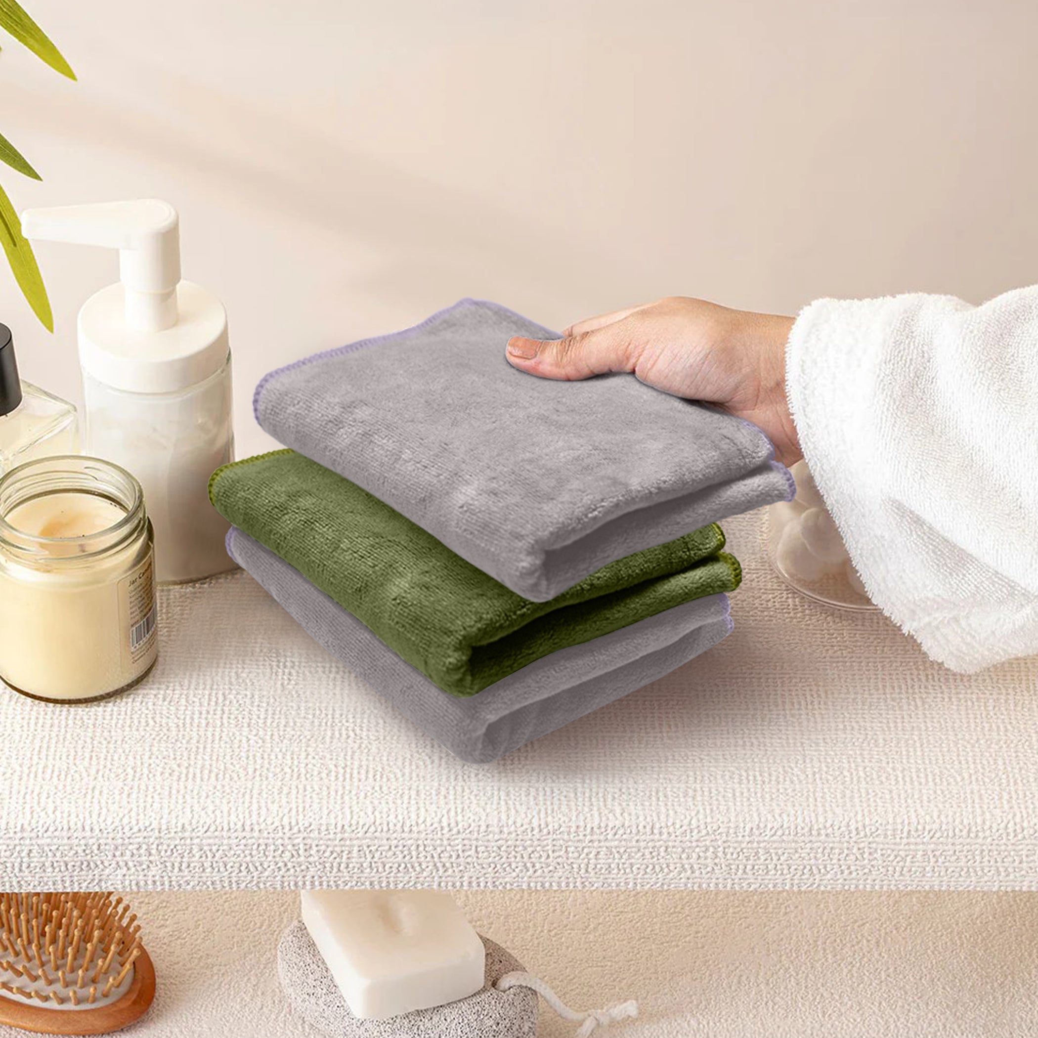 HOUSSE Microfiber Face Towel | Super Soft & Quick Absorbent |Multi Usage 30 x 30 cm, 450 GSM | for All Ages | (Set of 4,and 6)