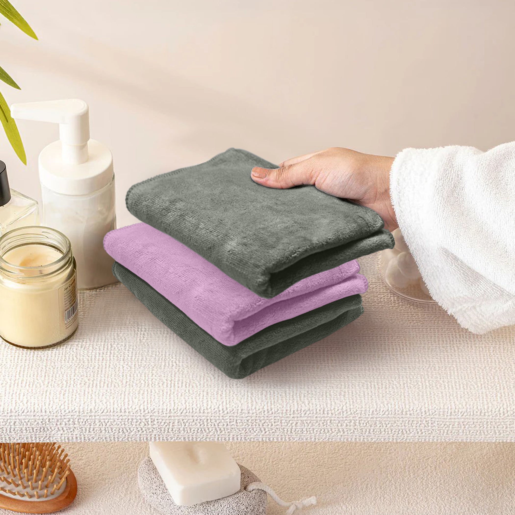 HOUSSE Microfiber Face Towel | Super Soft & Quick Absorbent |Multi Usage 30 x 30 cm, 450 GSM | for All Ages | (Set of 4,and 6)