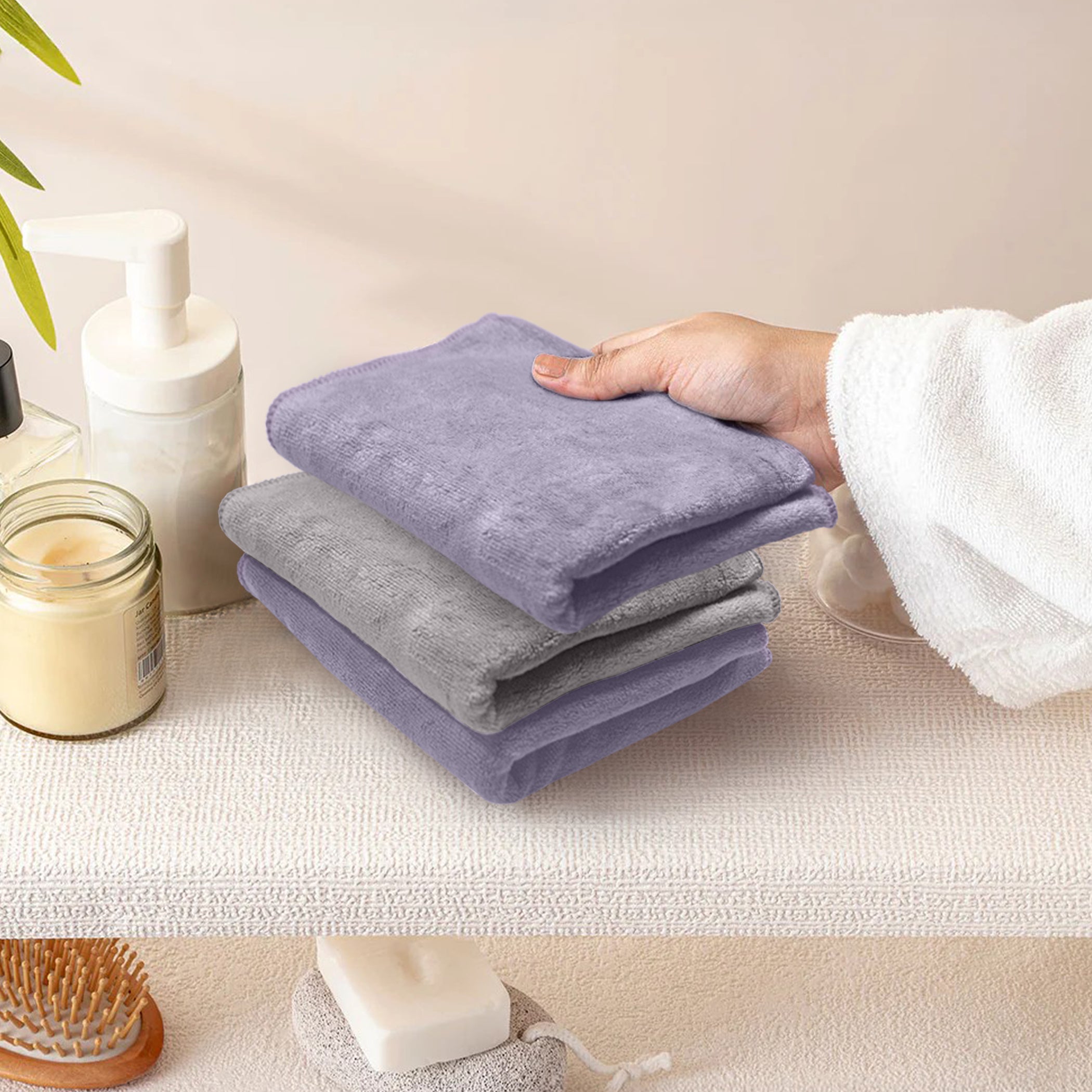 HOUSSE Microfiber Face Towel | Super Soft & Quick Absorbent |Multi Usage 30 x 30 cm, 450 GSM | for All Ages | (Set of 4,and 6)