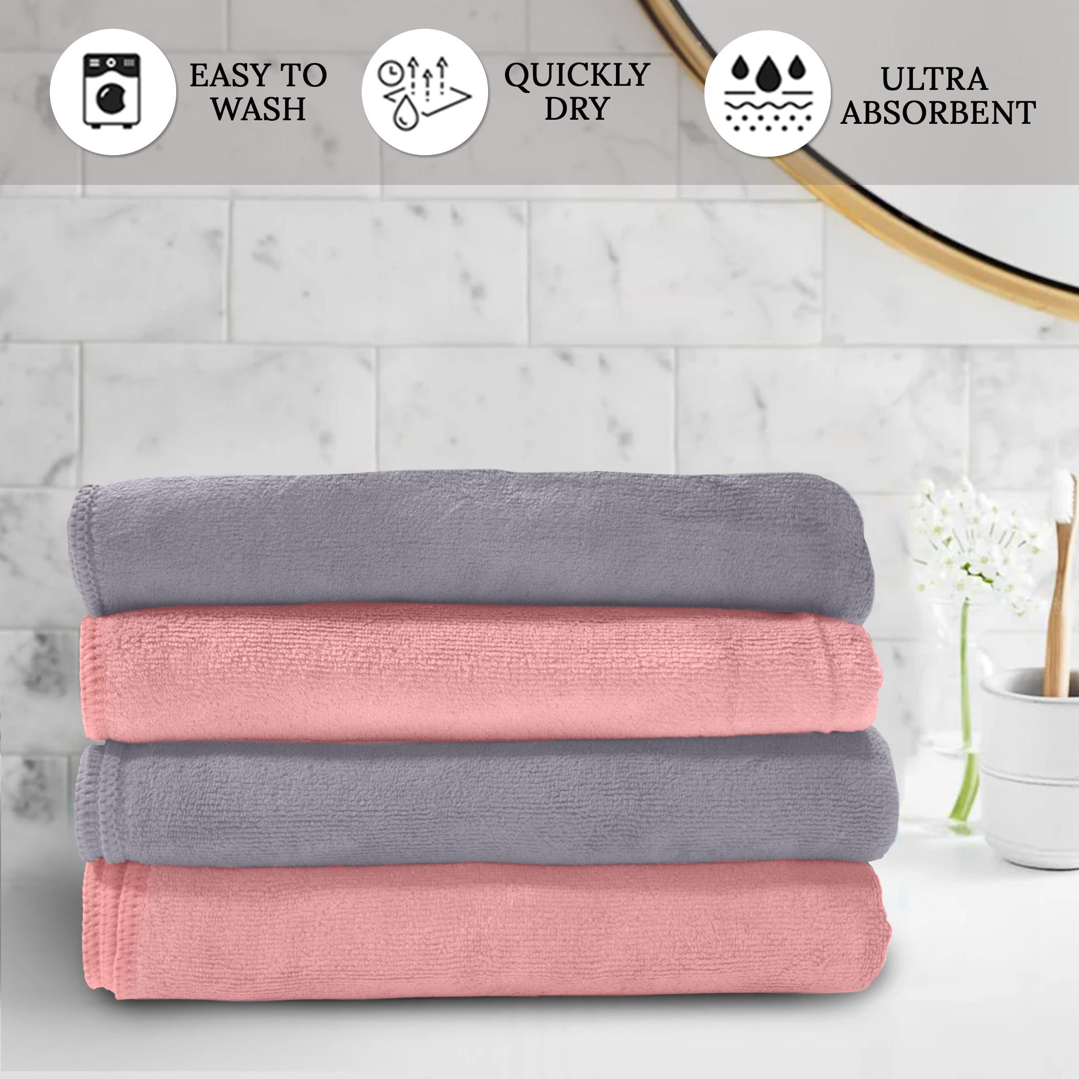 HOUSSE Microfiber Face Towel | Super Soft & Quick Absorbent |Multi Usage 30 x 30 cm, 450 GSM | for All Ages | (Set of 4,and 6)