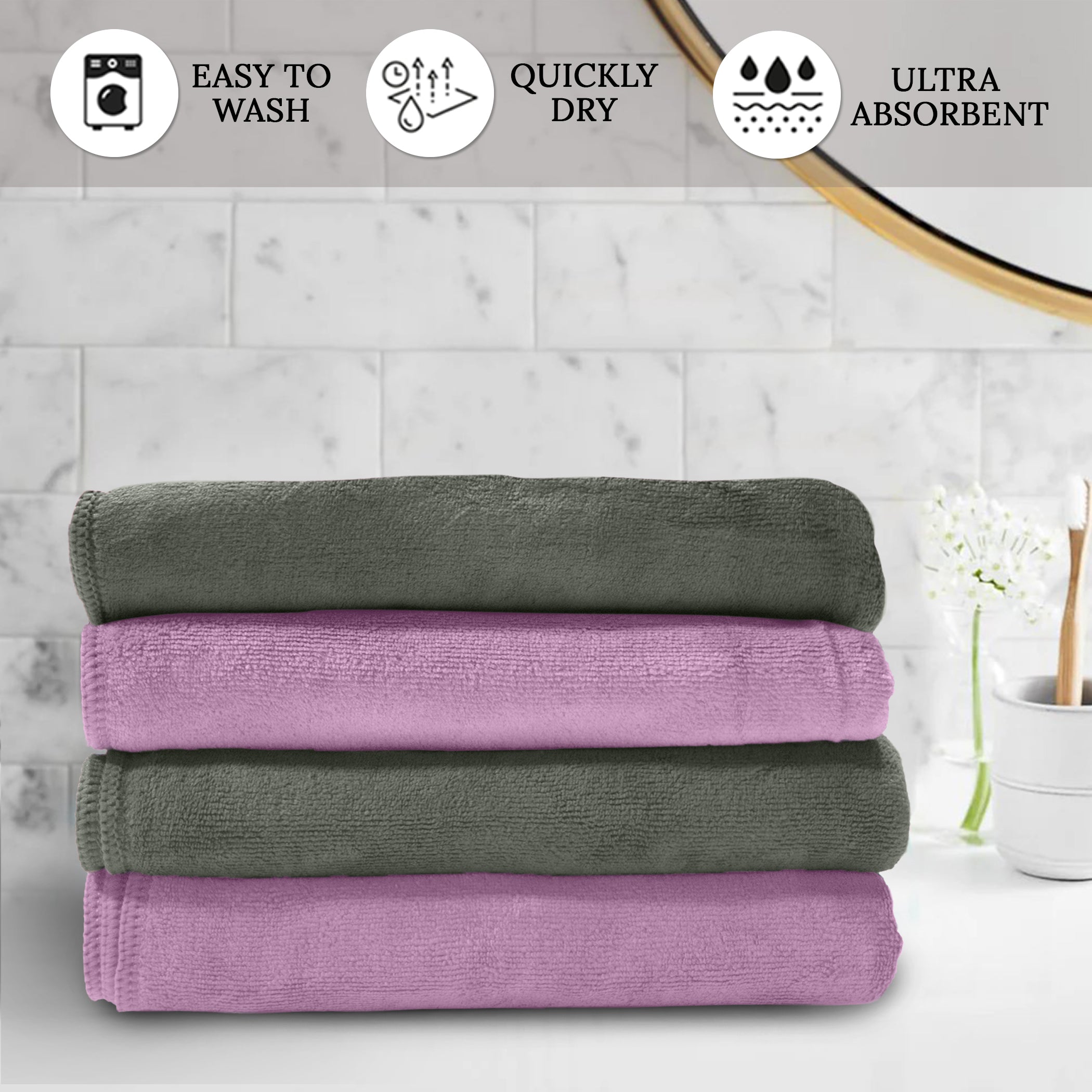 HOUSSE Microfiber Face Towel | Super Soft & Quick Absorbent |Multi Usage 30 x 30 cm, 450 GSM | for All Ages | (Set of 4,and 6)