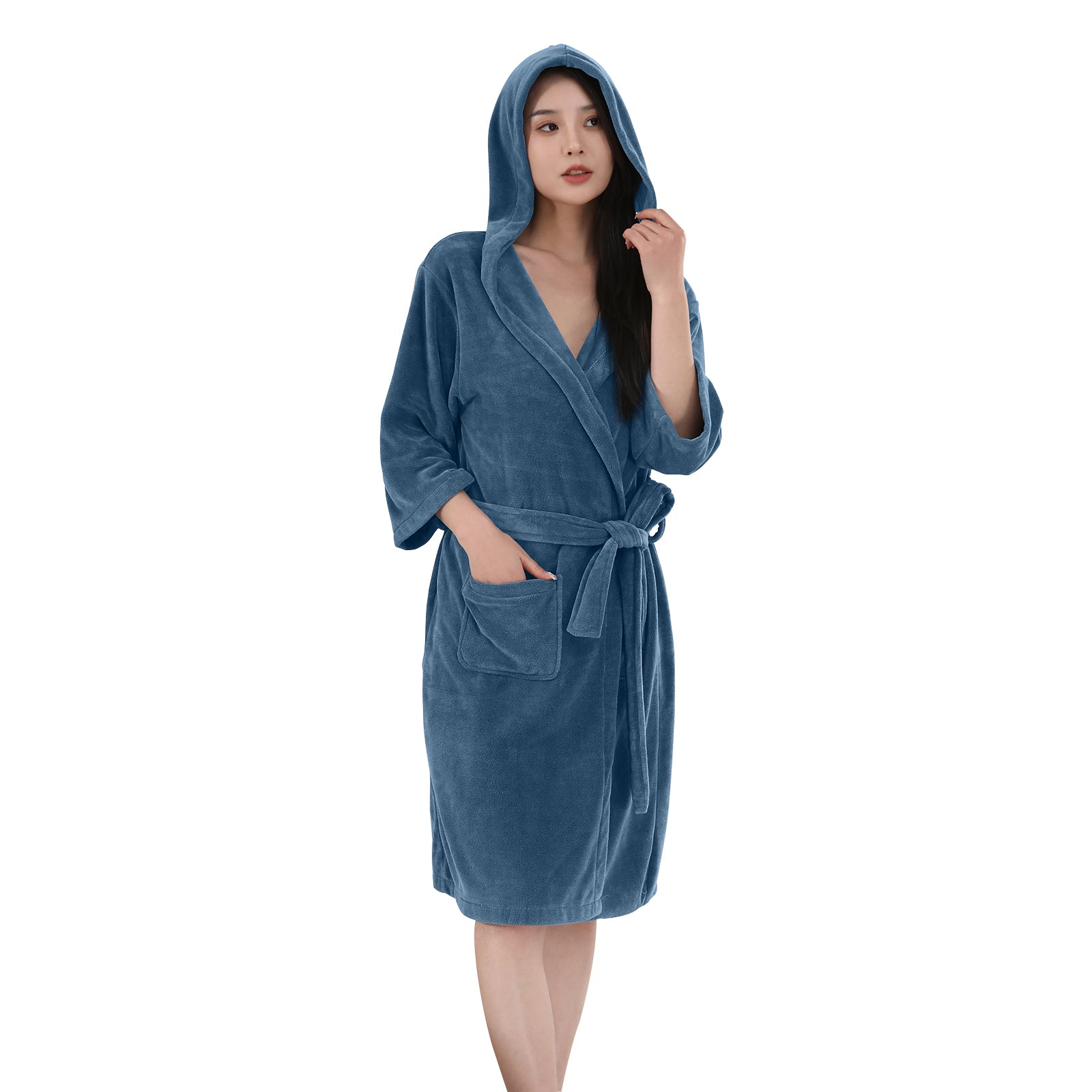 HOUSSE Bathrobe | 450 GSM Microfiber Bathrobe For Women & Men | Super Soft Bathrobe With Hoodie And Belt | Highly Absorbent, Lightweight & Warm | 102 cm Long | Size-L | Pack of 1
