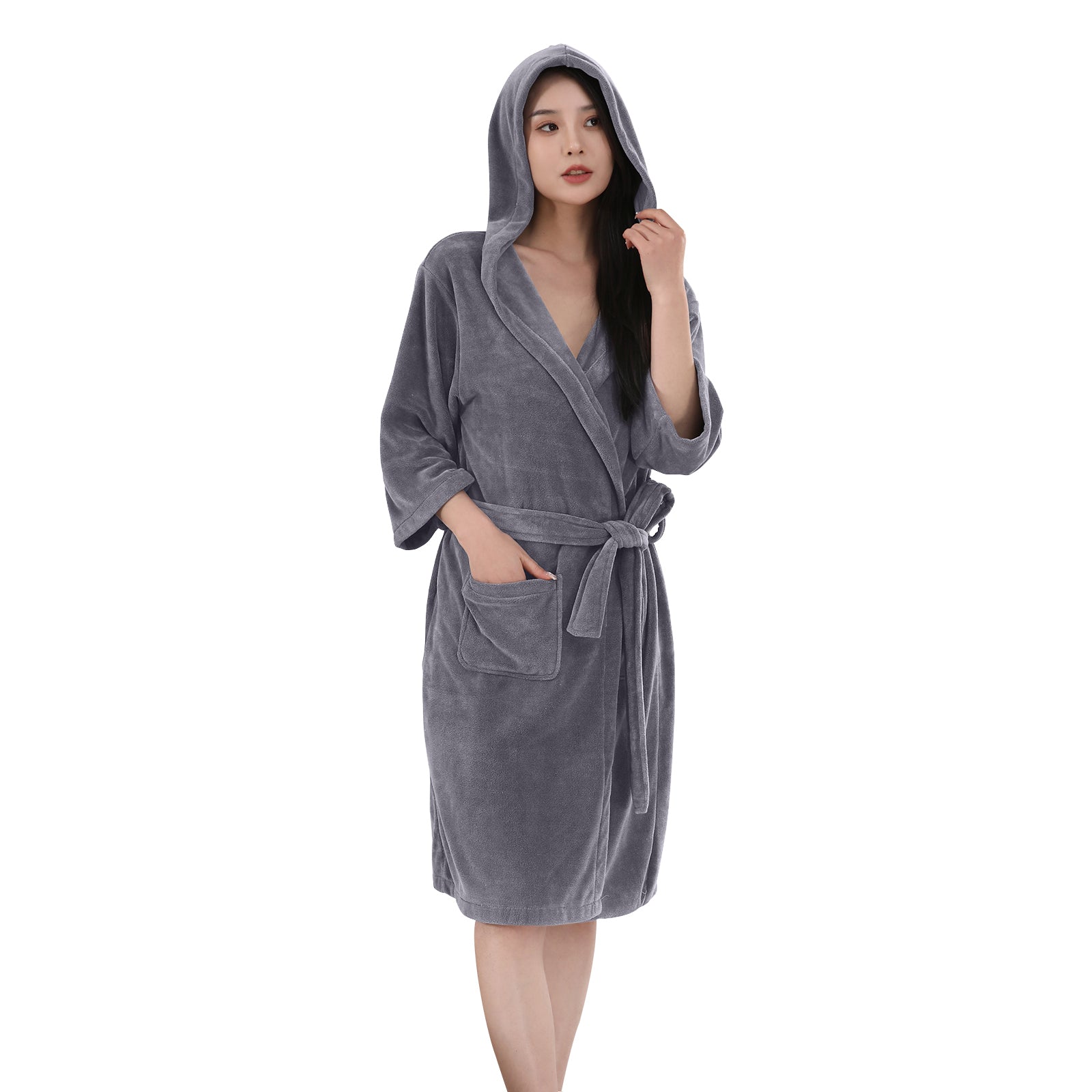 HOUSSE Bathrobe | 450 GSM Microfiber Bathrobe For Women & Men | Super Soft Bathrobe With Hoodie And Belt | Highly Absorbent, Lightweight & Warm | 102 cm Long | Size-L | Pack of 1