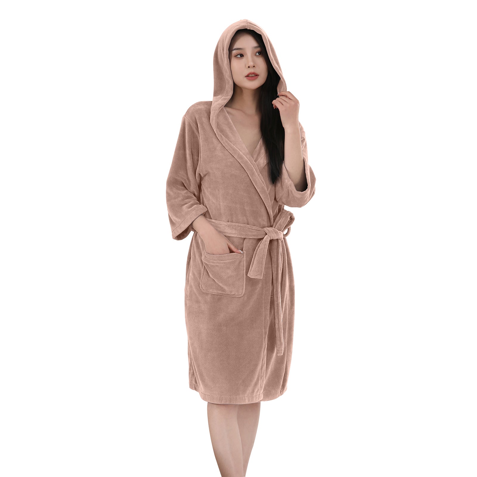 HOUSSE Bathrobe | 450 GSM Microfiber Bathrobe For Women & Men | Super Soft Bathrobe With Hoodie And Belt | Highly Absorbent, Lightweight & Warm | 102 cm Long | Size-L | Pack of 1