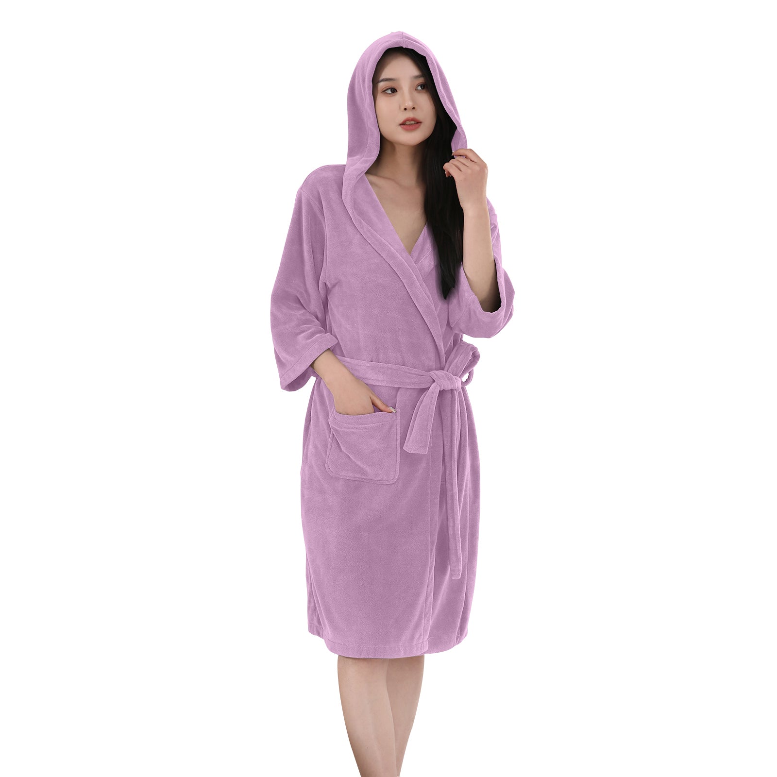 HOUSSE Bathrobe | 450 GSM Microfiber Bathrobe For Women & Men | Super Soft Bathrobe With Hoodie And Belt | Highly Absorbent, Lightweight & Warm | 102 cm Long | Size-L | Pack of 1