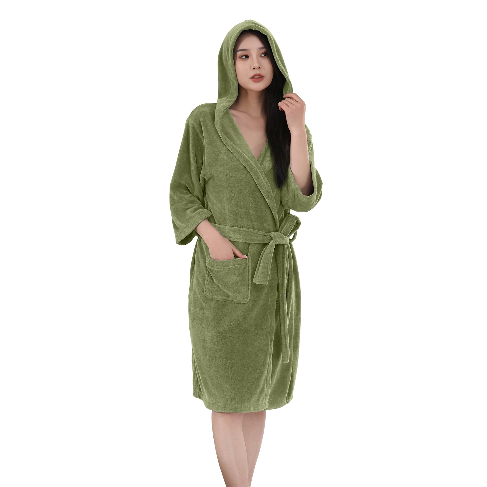 HOUSSE Bathrobe | 450 GSM Microfiber Bathrobe For Women & Men | Super Soft Bathrobe With Hoodie And Belt | Highly Absorbent, Lightweight & Warm | 102 cm Long | Size-L | Pack of 1
