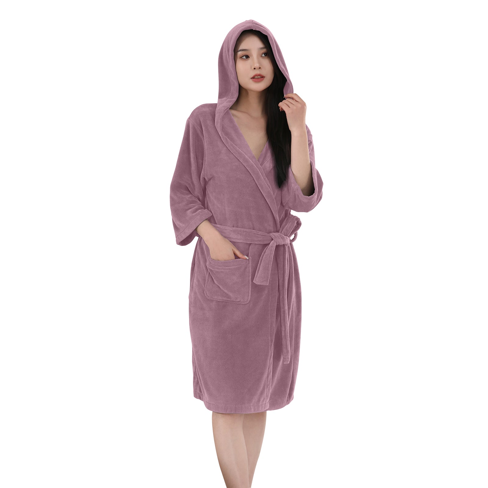 HOUSSE Bathrobe | 450 GSM Microfiber Bathrobe For Women & Men | Super Soft Bathrobe With Hoodie And Belt | Highly Absorbent, Lightweight & Warm | 102 cm Long | Size-L | Pack of 1