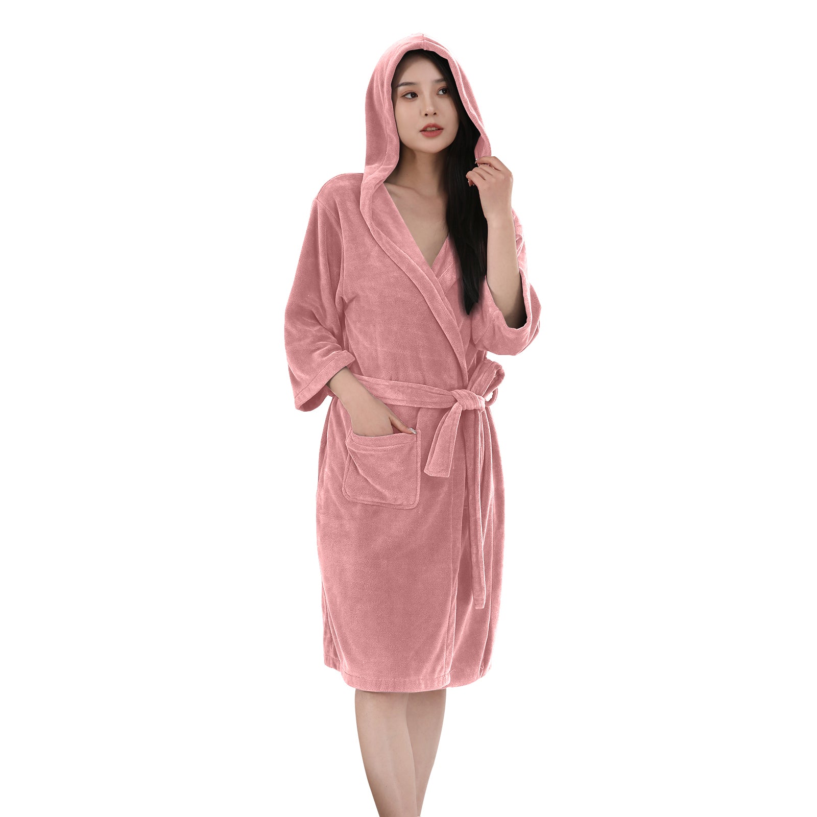 HOUSSE Bathrobe | 450 GSM Microfiber Bathrobe For Women & Men | Super Soft Bathrobe With Hoodie And Belt | Highly Absorbent, Lightweight & Warm | 102 cm Long | Size-L | Pack of 1