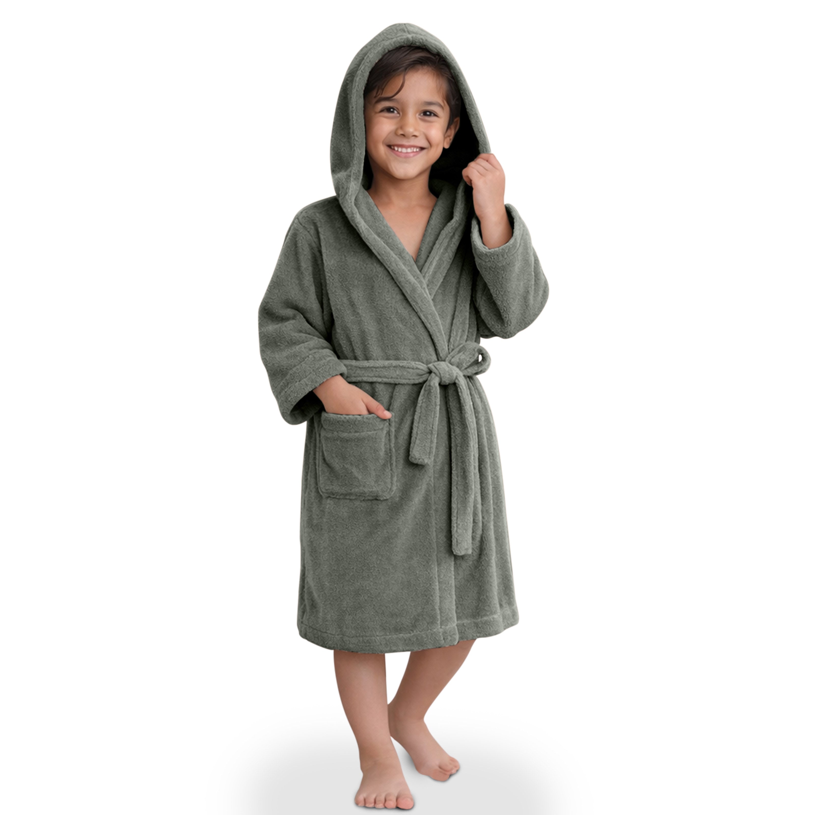 HOUSSE Bathrobe | 450 GSM Microfiber Solid Bathrobes for Kids | Solid Bathrobes, Highly Absorbent, Super Soft Bathrobe With Hoodie And Belt | Lightweight & Warm | 102 cm Long | Size-L | Pack of 1