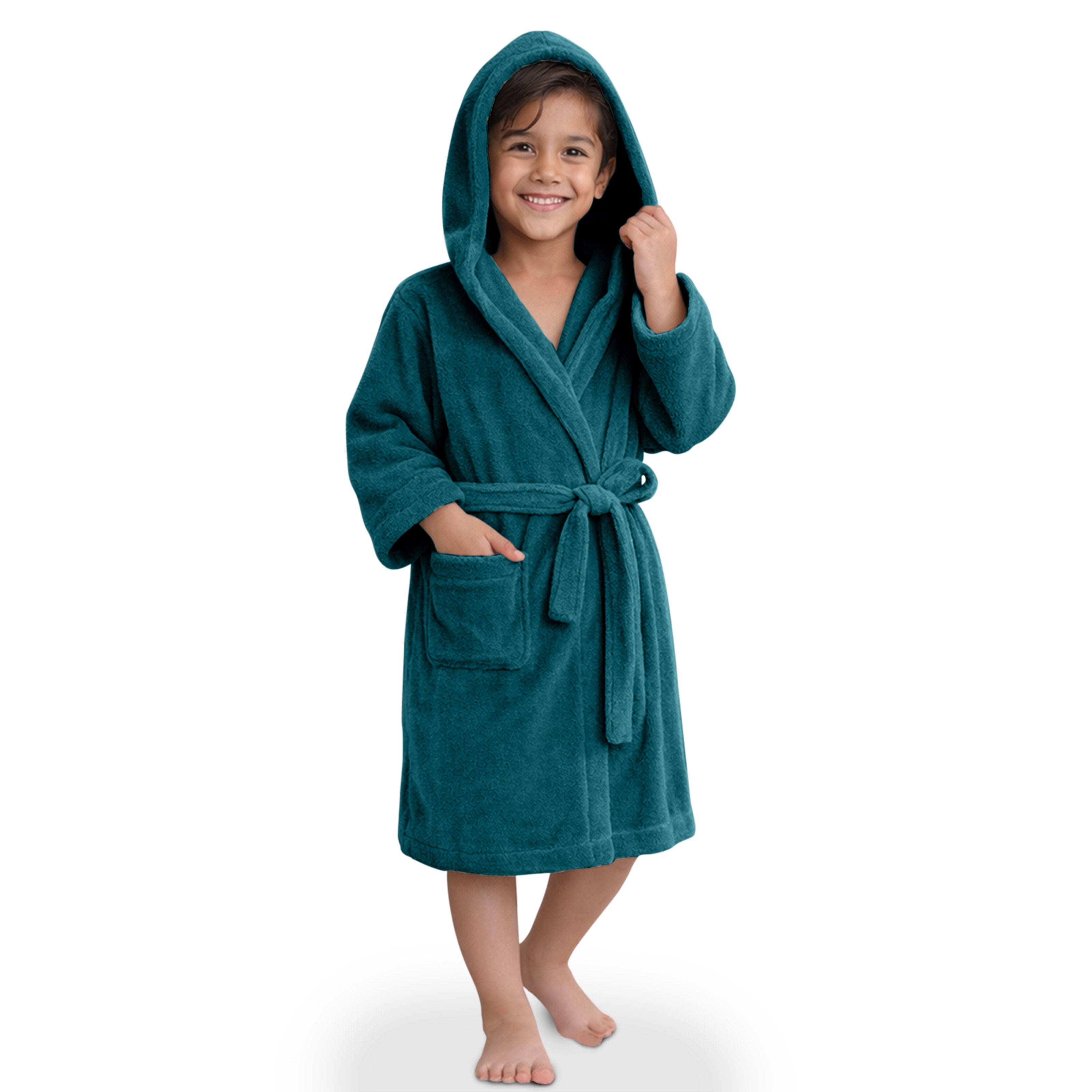 HOUSSE Bathrobe | 450 GSM Microfiber Solid Bathrobes for Kids | Solid Bathrobes, Highly Absorbent, Super Soft Bathrobe With Hoodie And Belt | Lightweight & Warm | 102 cm Long | Size-L | Pack of 1