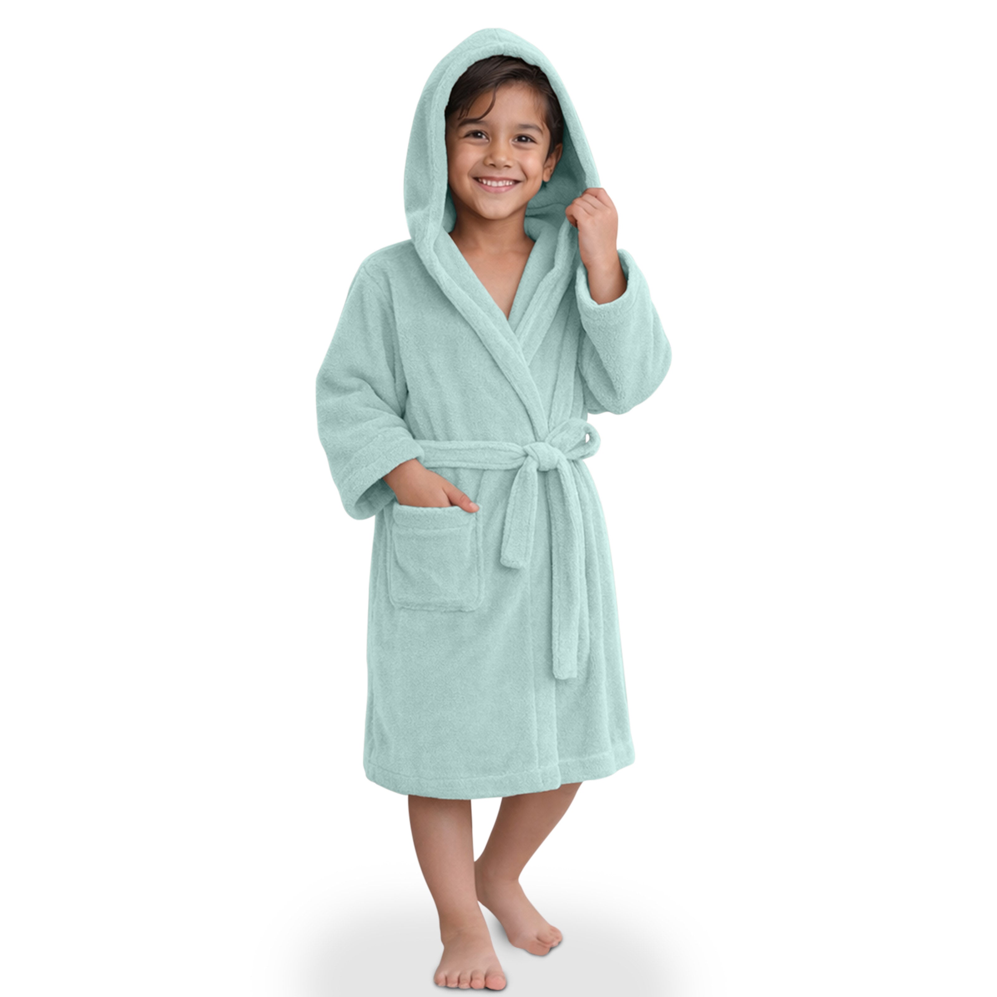 HOUSSE Bathrobe | 450 GSM Microfiber Solid Bathrobes for Kids | Solid Bathrobes, Highly Absorbent, Super Soft Bathrobe With Hoodie And Belt | Lightweight & Warm | 102 cm Long | Size-L | Pack of 1