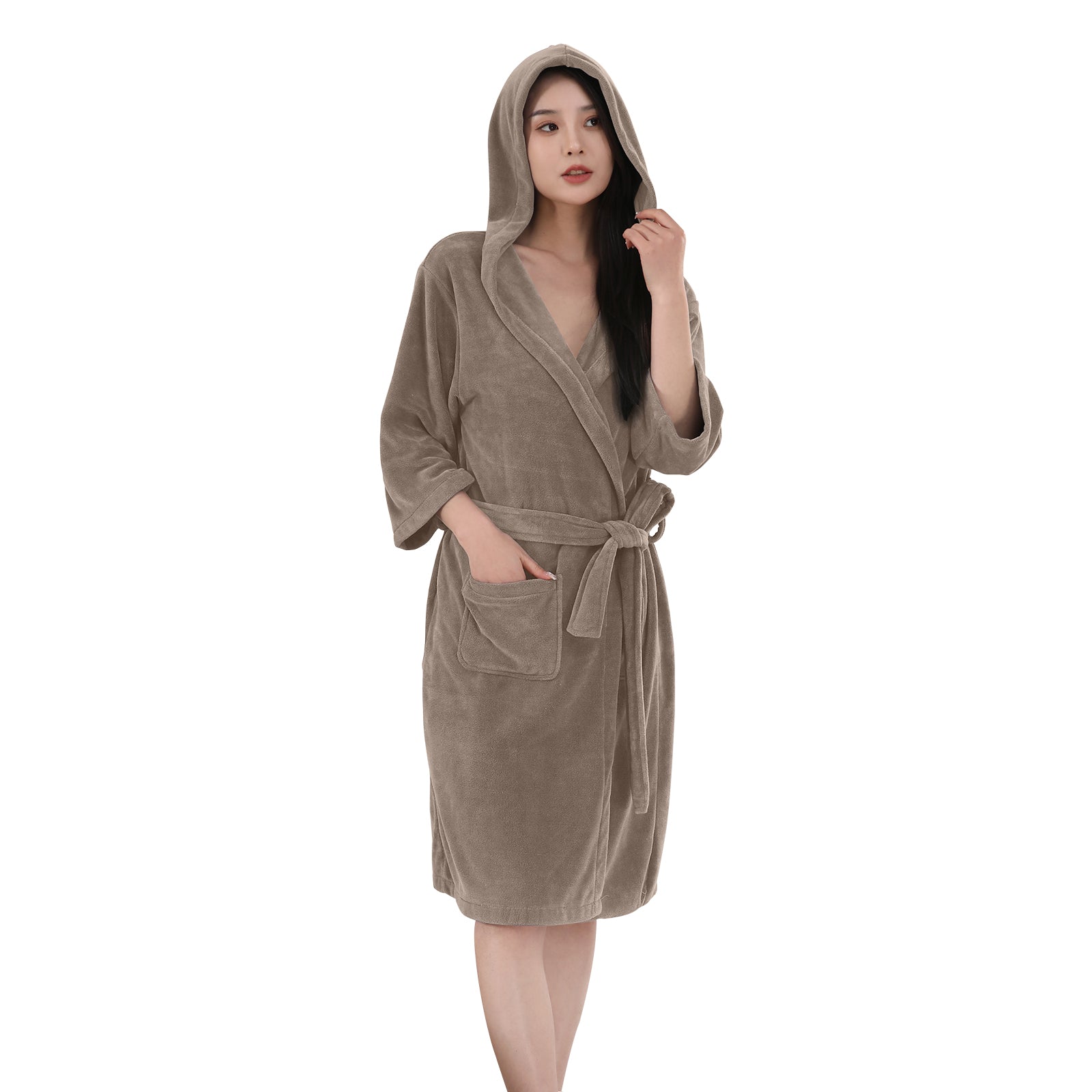 HOUSSE Bathrobe | 450 GSM Microfiber Bathrobe For Women & Men | Super Soft Bathrobe With Hoodie And Belt | Highly Absorbent, Lightweight & Warm | 102 cm Long | Size-L | Pack of 1