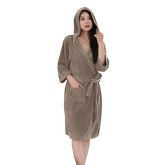 HOUSSE Bathrobe | 450 GSM Microfiber Bathrobe For Women & Men | Super Soft Bathrobe With Hoodie And Belt | Highly Absorbent, Lightweight & Warm | 102 cm Long | Size-L | Pack of 1