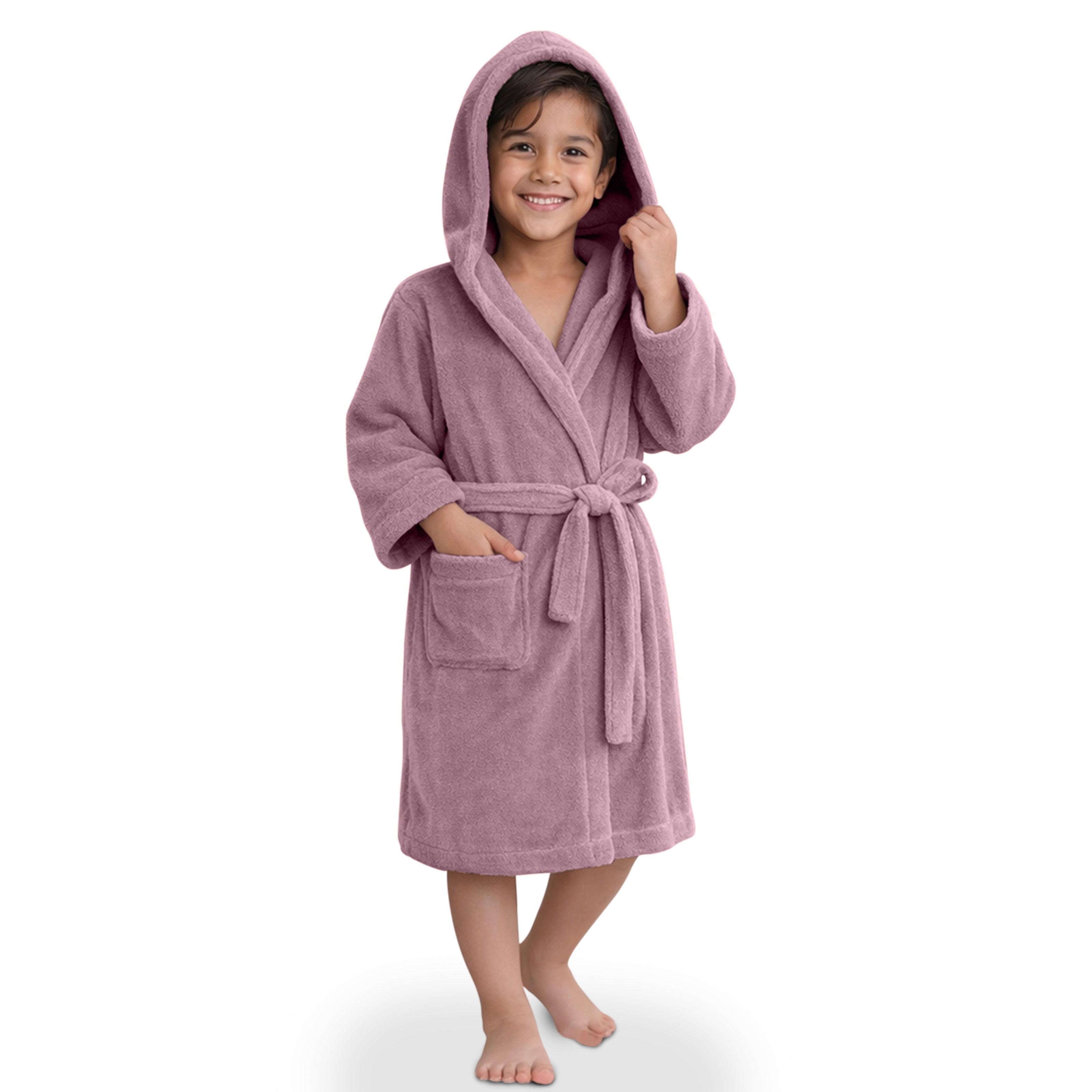 HOUSSE Bathrobe | 450 GSM Microfiber Solid Bathrobes for Kids | Solid Bathrobes, Highly Absorbent, Super Soft Bathrobe With Hoodie And Belt | Lightweight & Warm | 102 cm Long | Size-L | Pack of 1