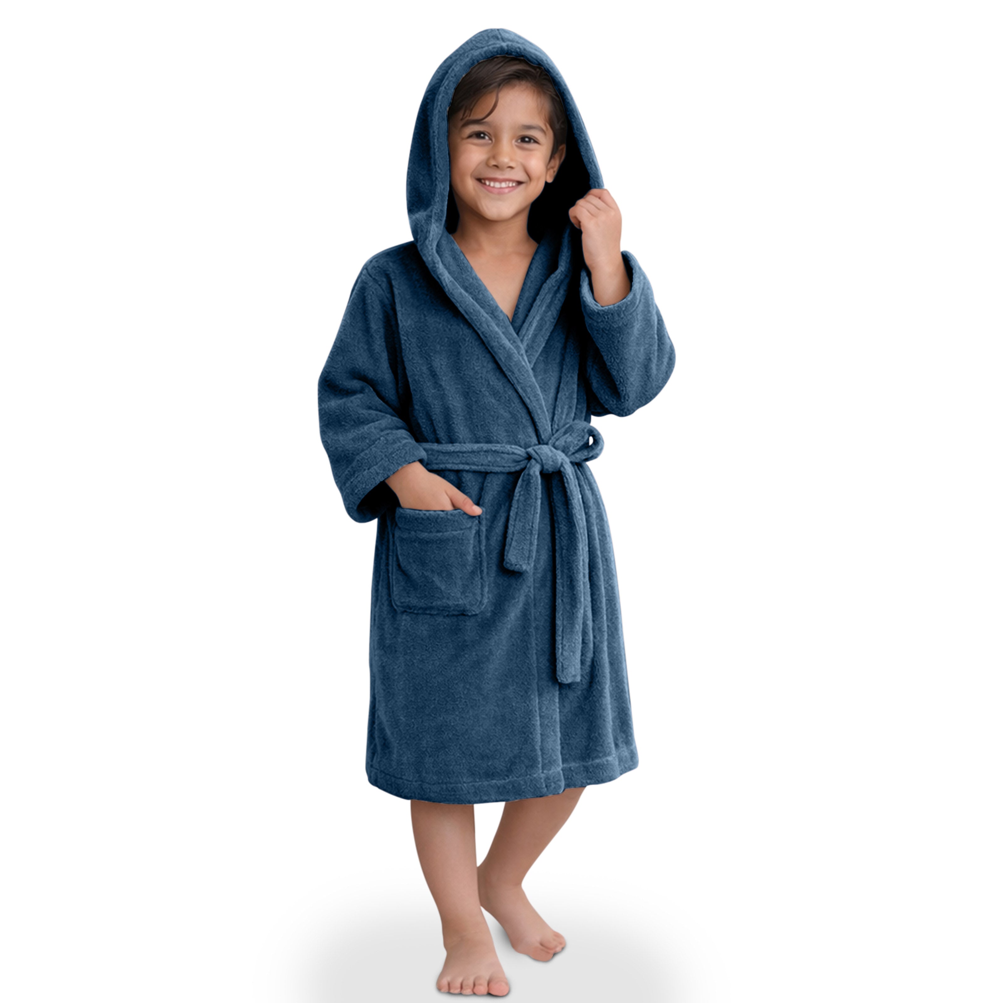 HOUSSE Bathrobe | 450 GSM Microfiber Solid Bathrobes for Kids | Solid Bathrobes, Highly Absorbent, Super Soft Bathrobe With Hoodie And Belt | Lightweight & Warm | 102 cm Long | Size-L | Pack of 1