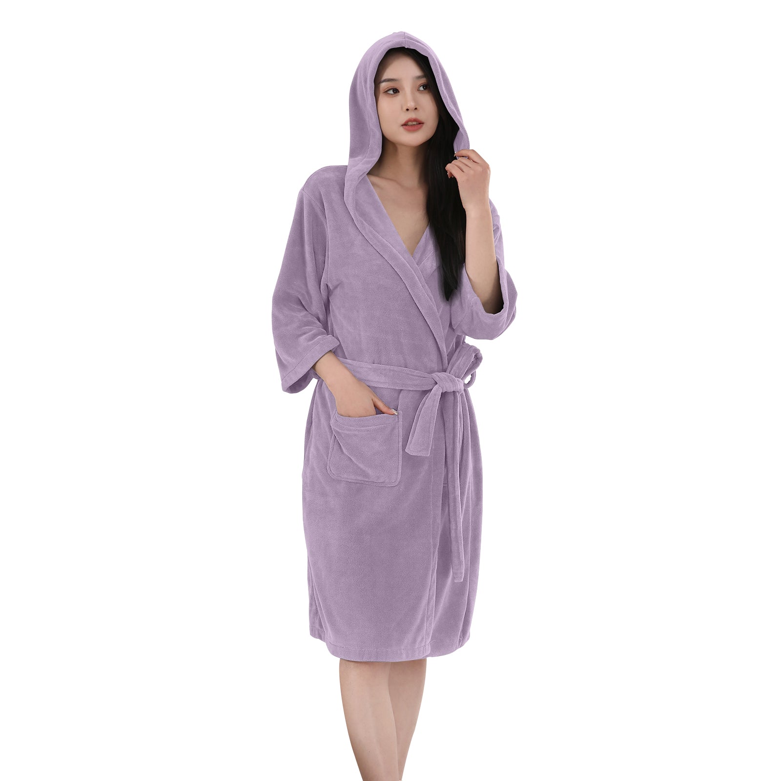HOUSSE Bathrobe | 450 GSM Microfiber Bathrobe For Women & Men | Super Soft Bathrobe With Hoodie And Belt | Highly Absorbent, Lightweight & Warm | 102 cm Long | Size-L | Pack of 1
